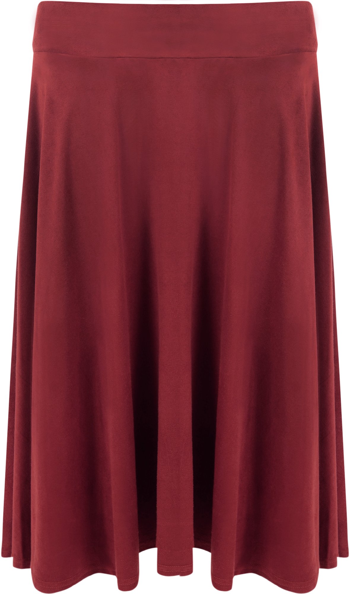 WearAll Women's Long Suede Look Knee Length Stretch Flared Ladies Skirt - Wine - 20