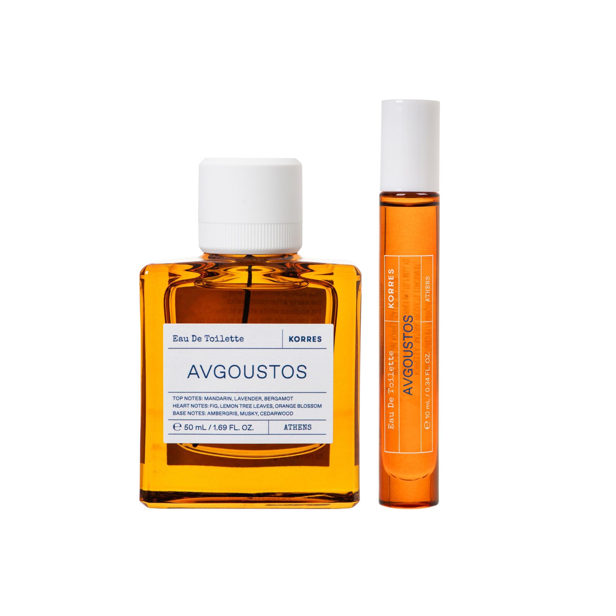 KORRES AVGOUSTOS Duftset – Eau de Toilette 50ml & Duft Reisegröße Roll-On 10ml, warmer sommerlicher Unisex-Duft, aromatisch und sinnlich, ideal für unterwegs & zum Kennenlernen, vegan