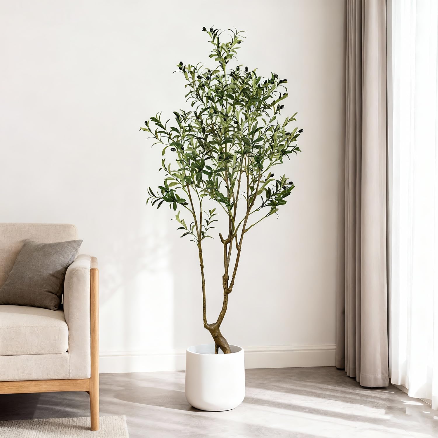 Faux Olive Tree 5.5ft(66in) Tall Artificial Plant Indoor Decor Large Realistic Potted Fake Modern Greenery with Natural Wood Branches and Green Leaves for Home Living Room,Bedroom,Office Decor. Olive Tree(1) 5.5ft