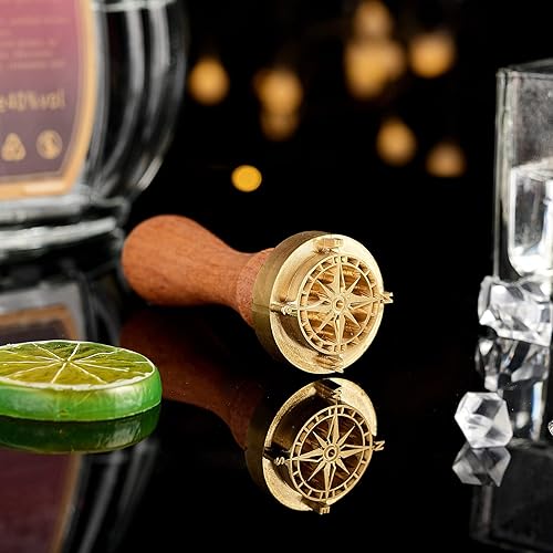 Miniatura 5 de OLYCRAFT Sello de hielo de madera de 1.2 pulgadas, sello de cera con cabeza de latón extraíble y mango de madera para cera de tinta y cubitos de