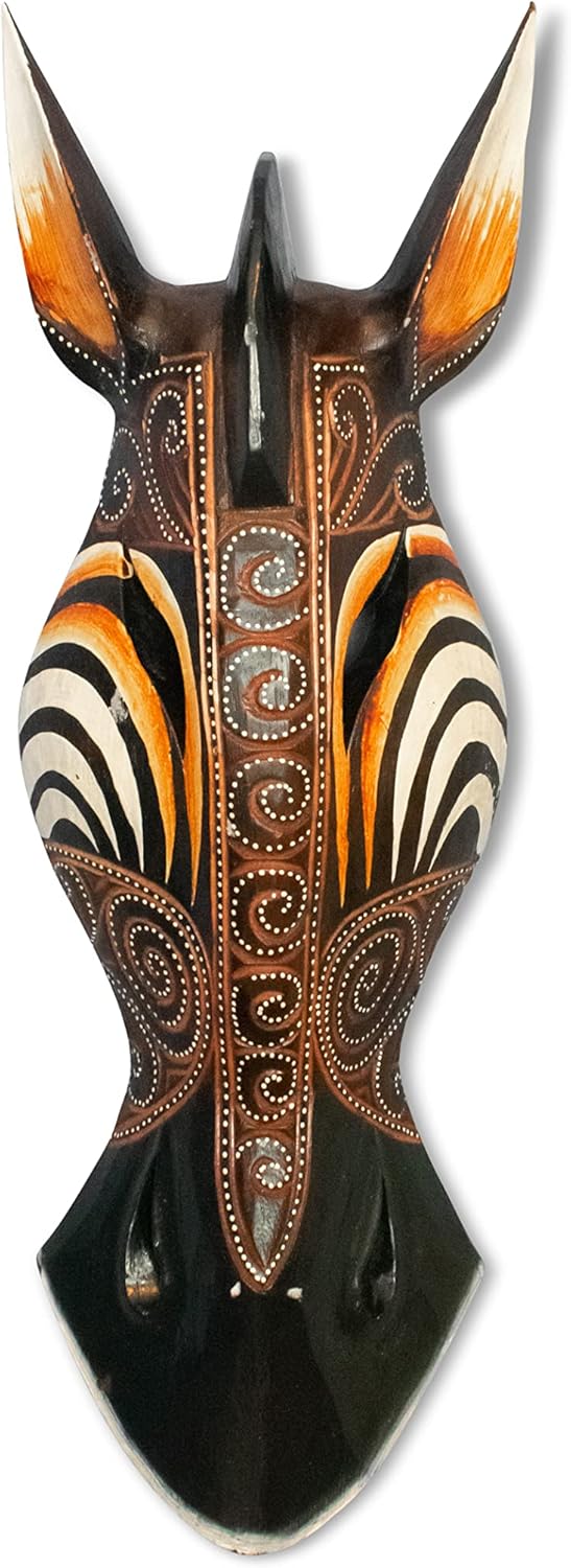 G6 Collection Wooden Tribal African Giraffe Mask Hand Carved Wall Plaque Hanging Home Decor Accent Art Unique Sculpture Decoration Handmade Handcrafted Decorative Swirl Motif (12" Tall)