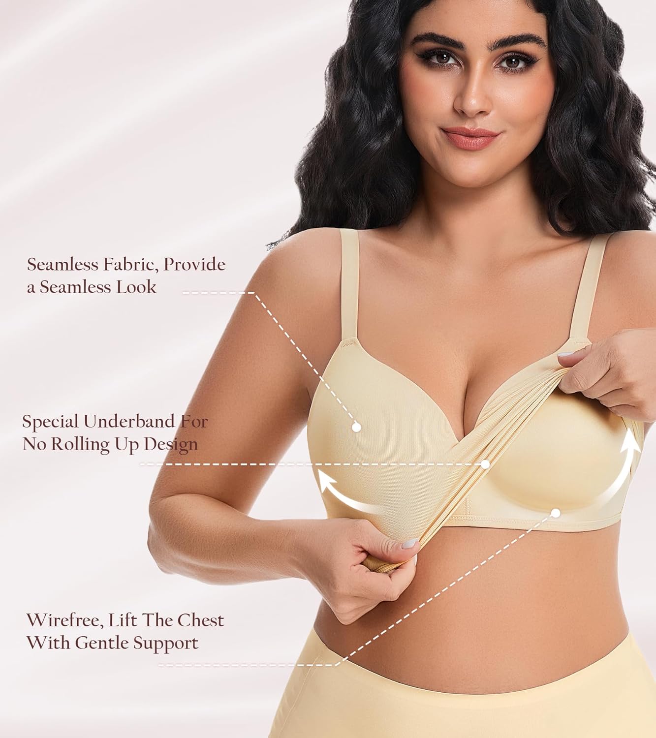 HACI Bra for Women Seamless V Neck Full Coverage Multiway Wirefree Plus Size Support Everyday Bralettes - Image 4