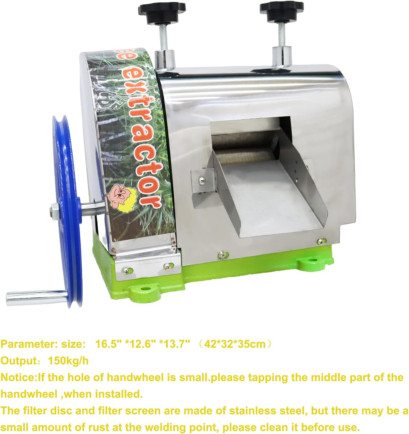 Sugar Cane Juicer Manual Sugarcane Juice Extractor 2.4In Inlet 330LBS/H Output Three Rollers Sugar Cane Press Juicer with 2 Peeling Knives for Household and Commercial Use
