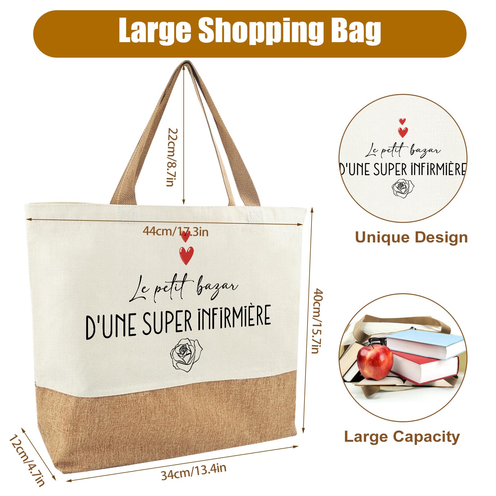 Sac Jute Tote Bag Femme Cadeau Infirmière Cabas Plage Courses Coton Jute