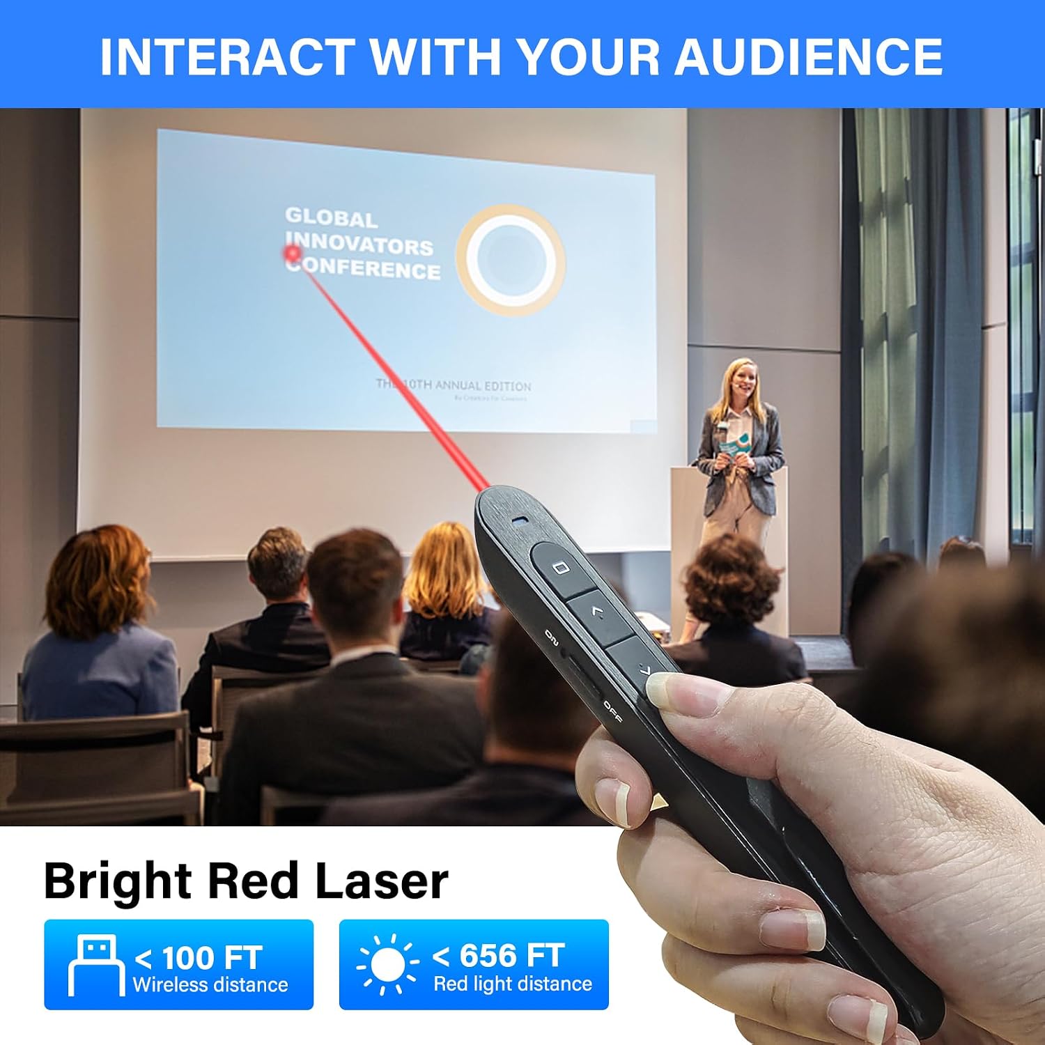 Télécommande PowerPoint Pointeur Laser - 2.4GHz USB - Portée 20m - Compatible Windows/Mac - Pour Présentations