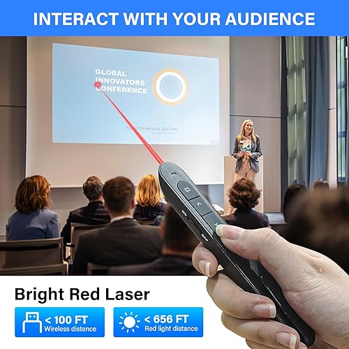 Miniatura 4 de Presentation Clicker, presentador inalámbrico con puntero de luz roja, clicker para presentaciones de Powerpoint RF 2.4GHz USB Presentador remoto