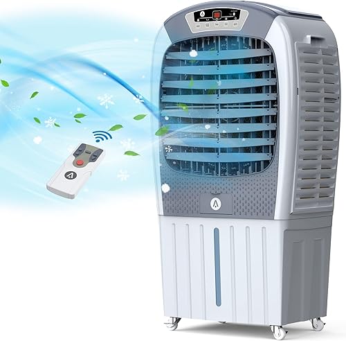 Enfriador de aire evaporativo de 3500 CFM con control remoto, aire acondicionado portátil de 10.5 galones con ruedas, temporizador de 24 horas,