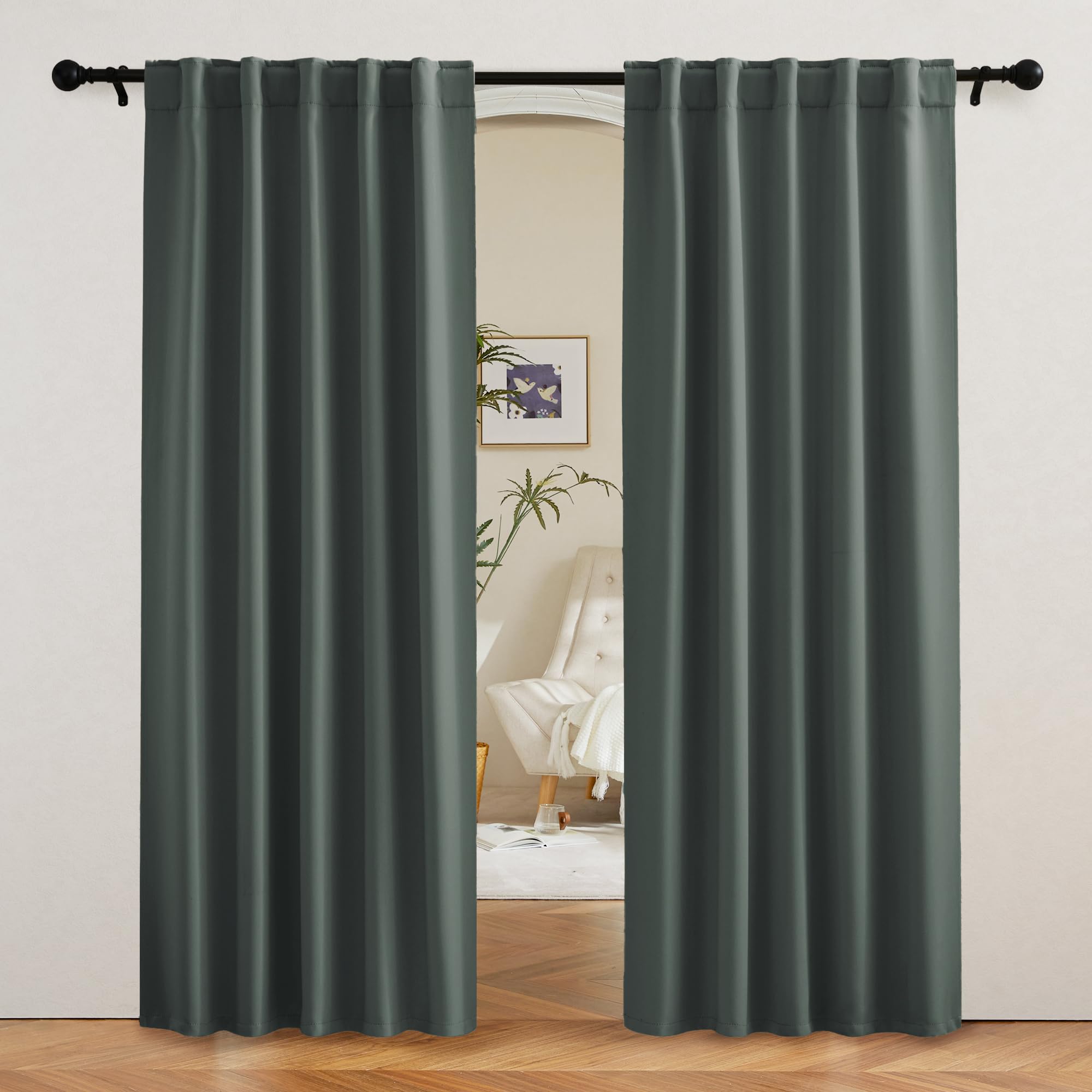 RYB HOME Green Blackout Curtains for Bedroom - Thermal Insulated Curtains and Drapes Privacy Shades for Living Dining Room Closet, W42 x L80 inch, 2