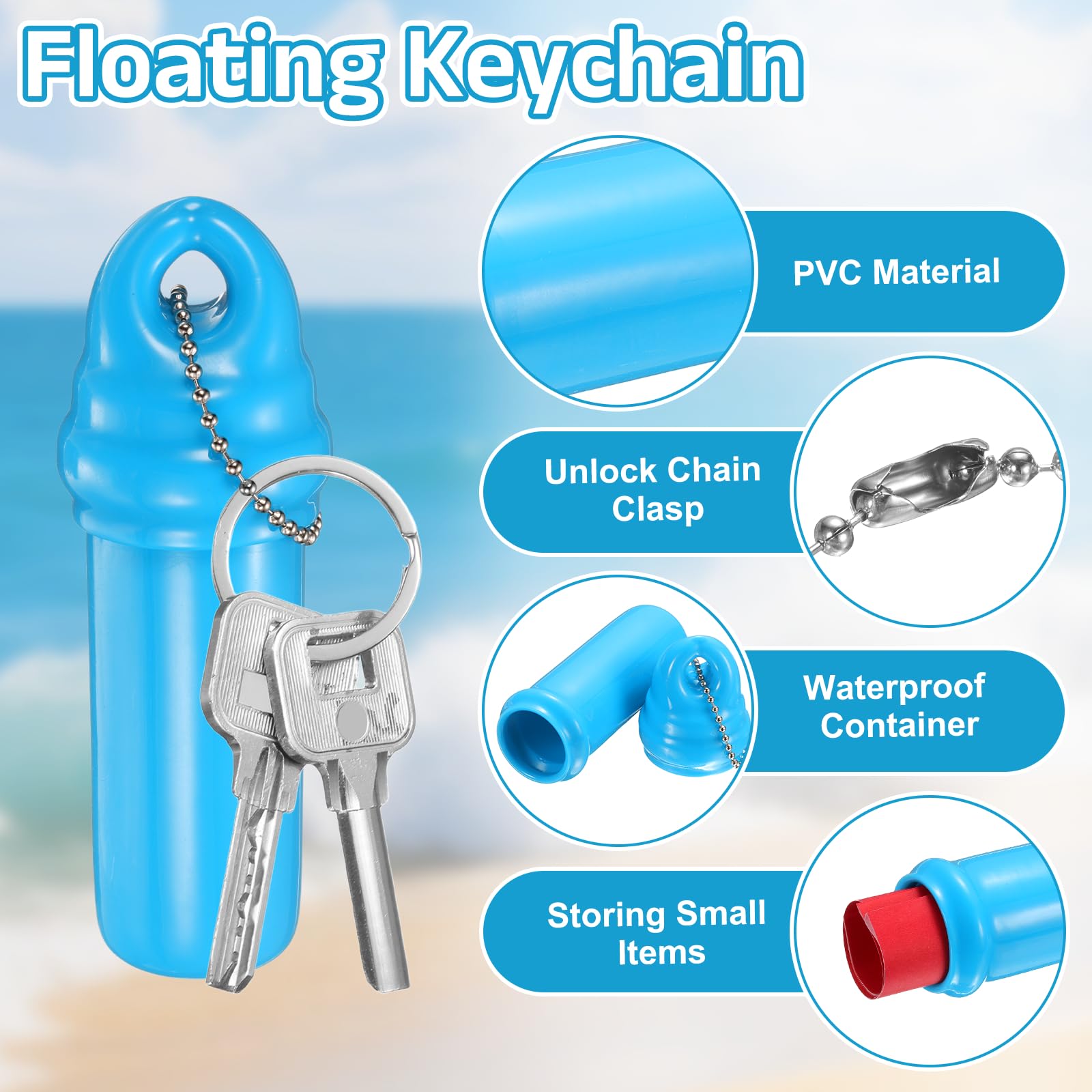 QUARKZMAN 10Pcs Portachiavi Galleggiante Portachiavi Ciondolo Azzurro Cielo | Con Contenitore Impermeabile, Galleggiante, Per Barche Pesca Sport Acquatici