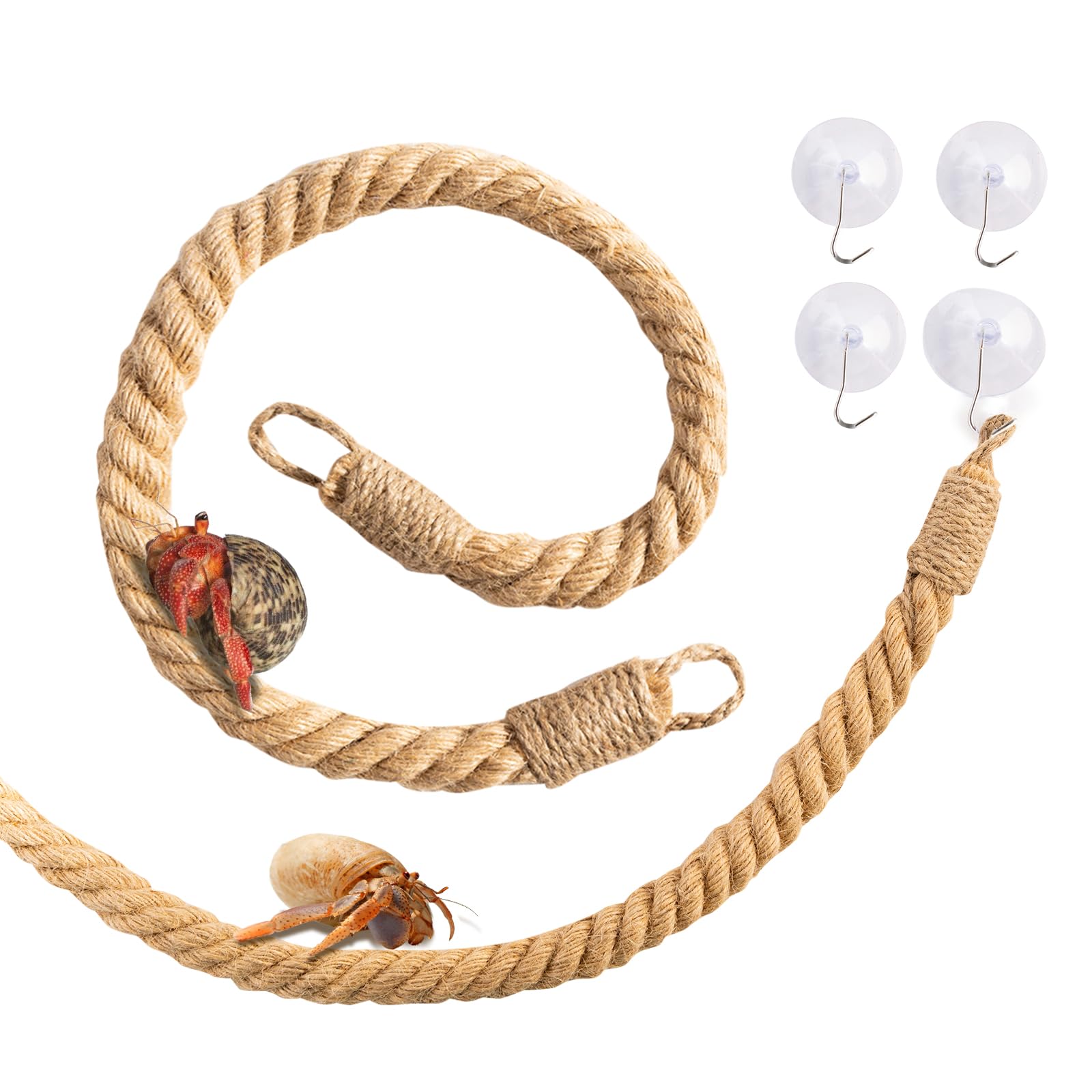 Swirge 23.6" Hermit Crab Climbing Toys, 2Pcs Hermit Crab Jute Rope Ladder with Hook, Reptile Climbing Decor, Habitat Accessories for Tree Frogs