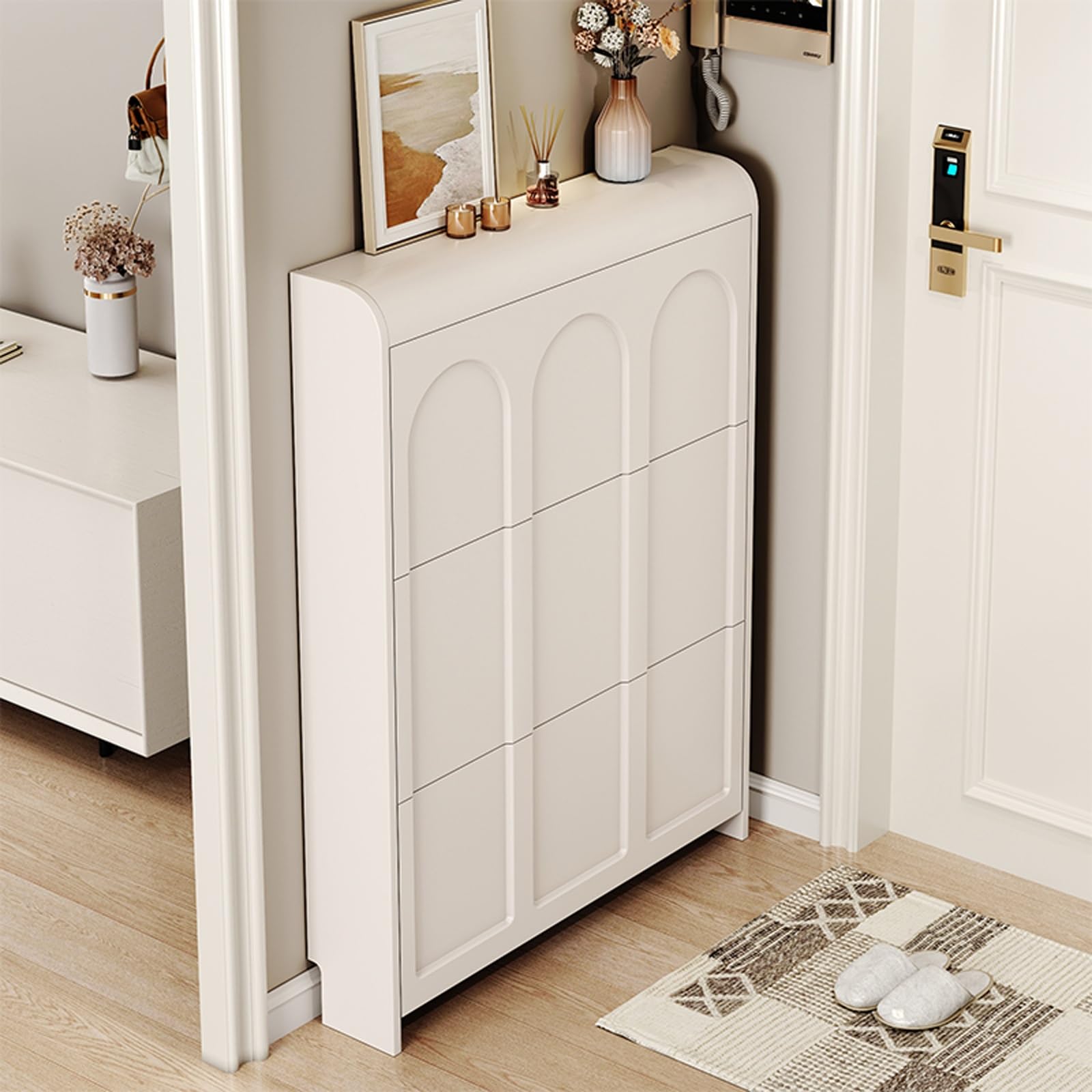 SVFOEBJM Shoe Cabinet, Shoe Organizer Cabinet, 3 Drawer Shoe Storage Cabinet, Shoe Cabinet for Entryway, Hallway, and Corridor, Hidden Handle to Save Space