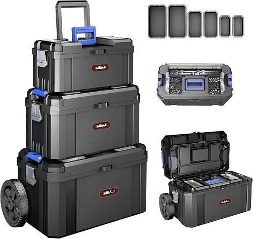 AIRAJ 3 In 1 Rolling Tool Box with Wheels, Stackable