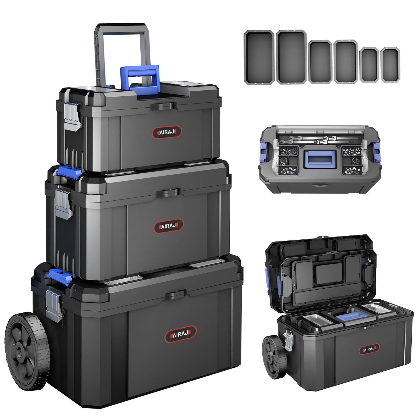 3 IN 1 Rolling Tool Box With Wheels,Stackable Tool Box,Modular