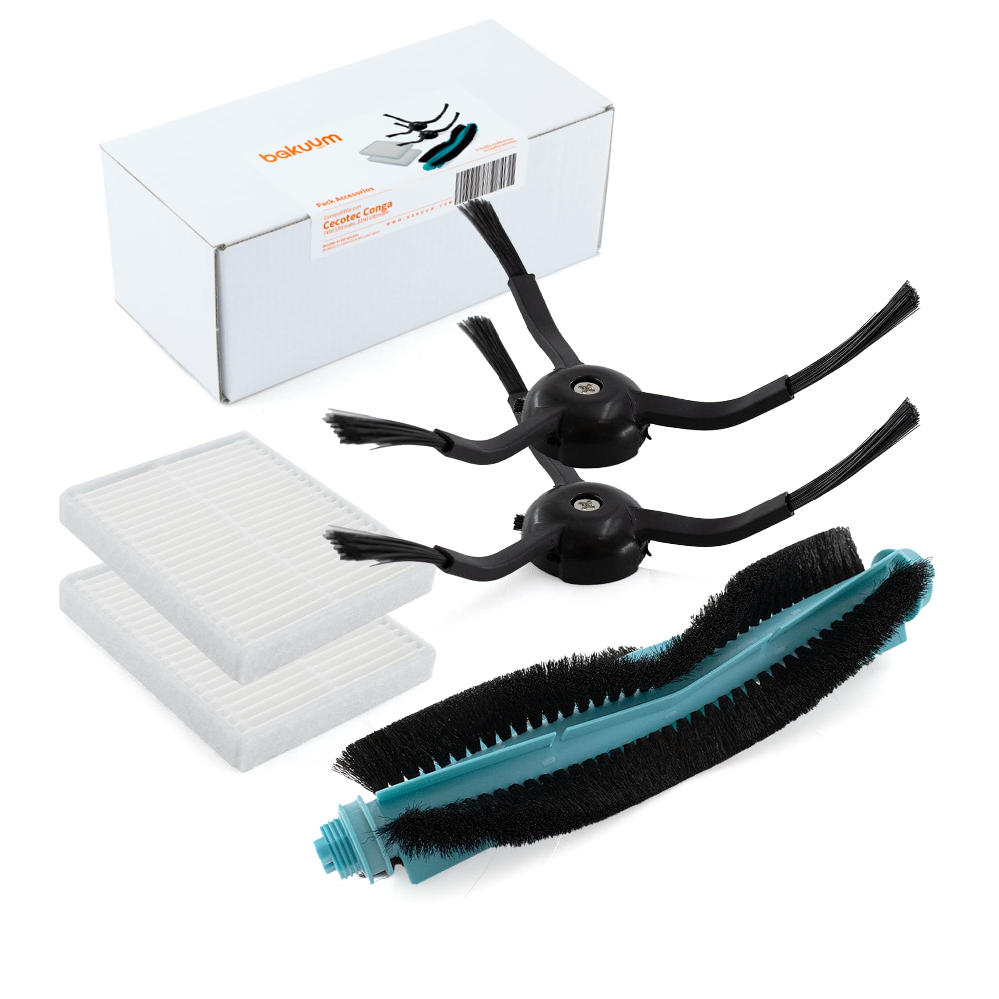 Pack of consumables for Cecotec Conga 7490 Ultimate and Conga 8490 Ultimate Robot Vacuum Cleaner. Pack 2 Side Brushes, 2 Hepa Filters and 1 Multi-Function Roller Brush Mixed.