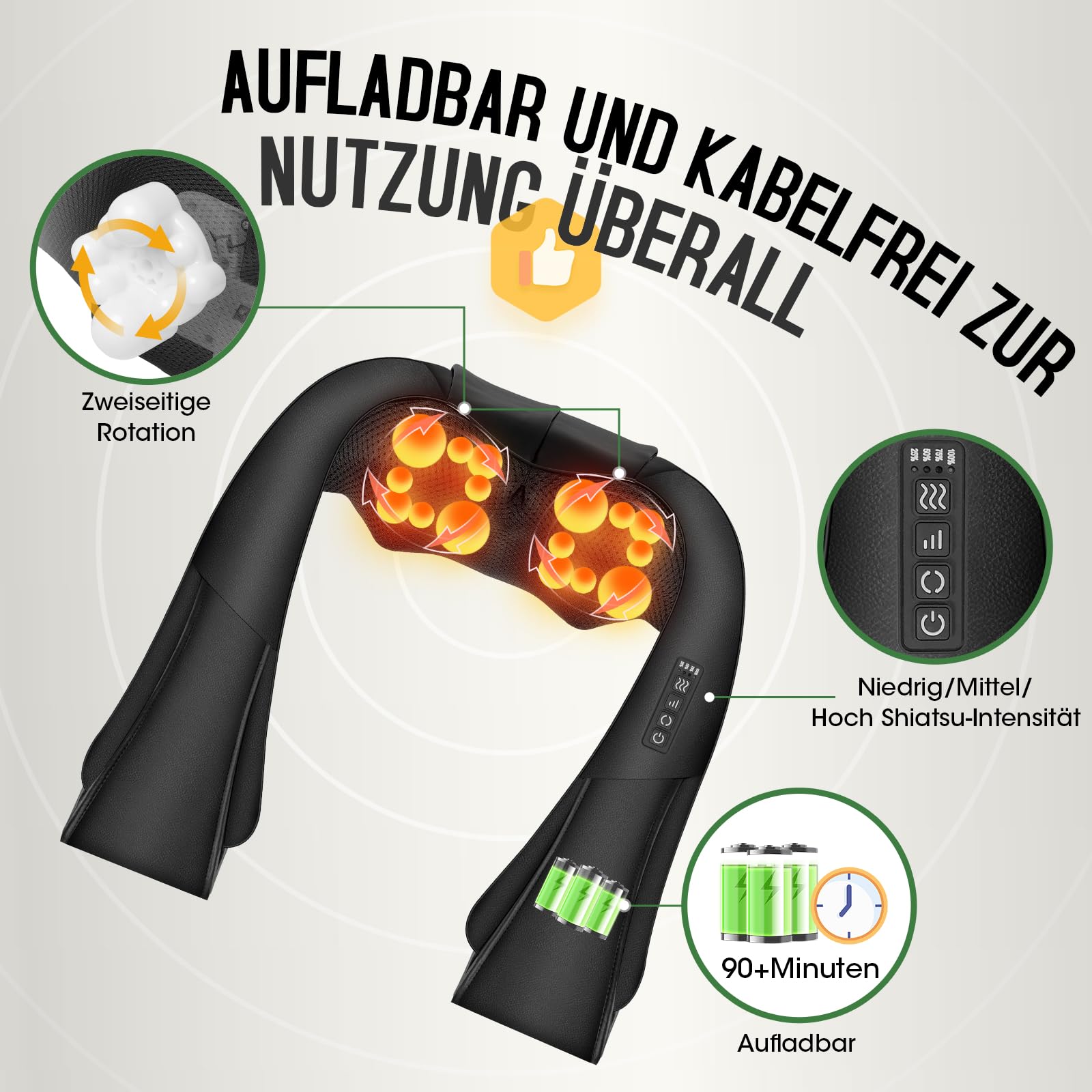 Massagegerät,AERLANG 2026 Kabellos Nackenmassagegerät mit Wärme,Shiatsu Massagegerät 3D Deep Massage,Geeignet zum Massieren von Nacken,Schultern, Rücken usw,Bestes Geschenk
