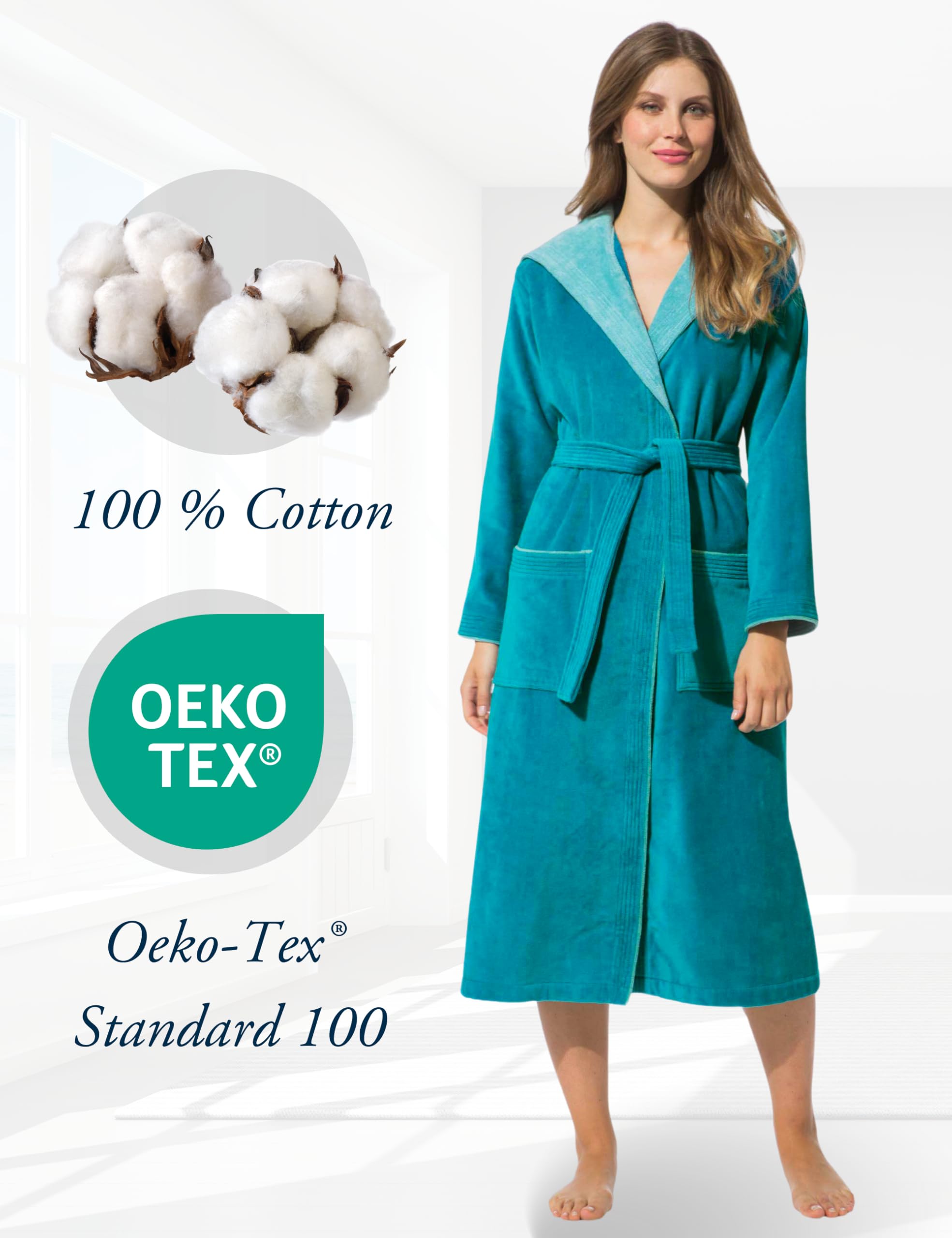 Morgenstern Accappatoio Donna con Cappuccio - Vestaglia da Bagno Lunga in Cotone