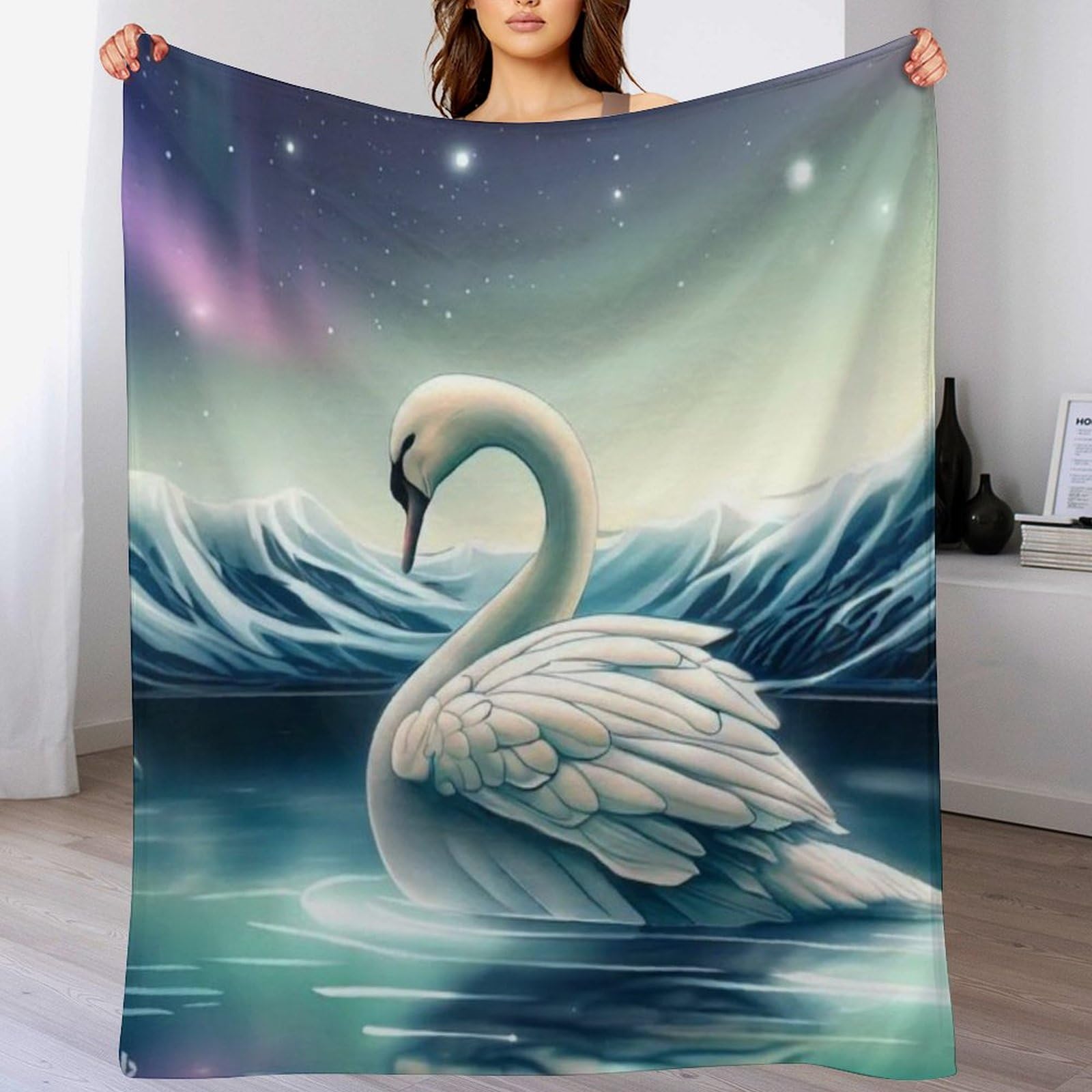 Couverture flannel Cygne douce chaude et lavable en machine