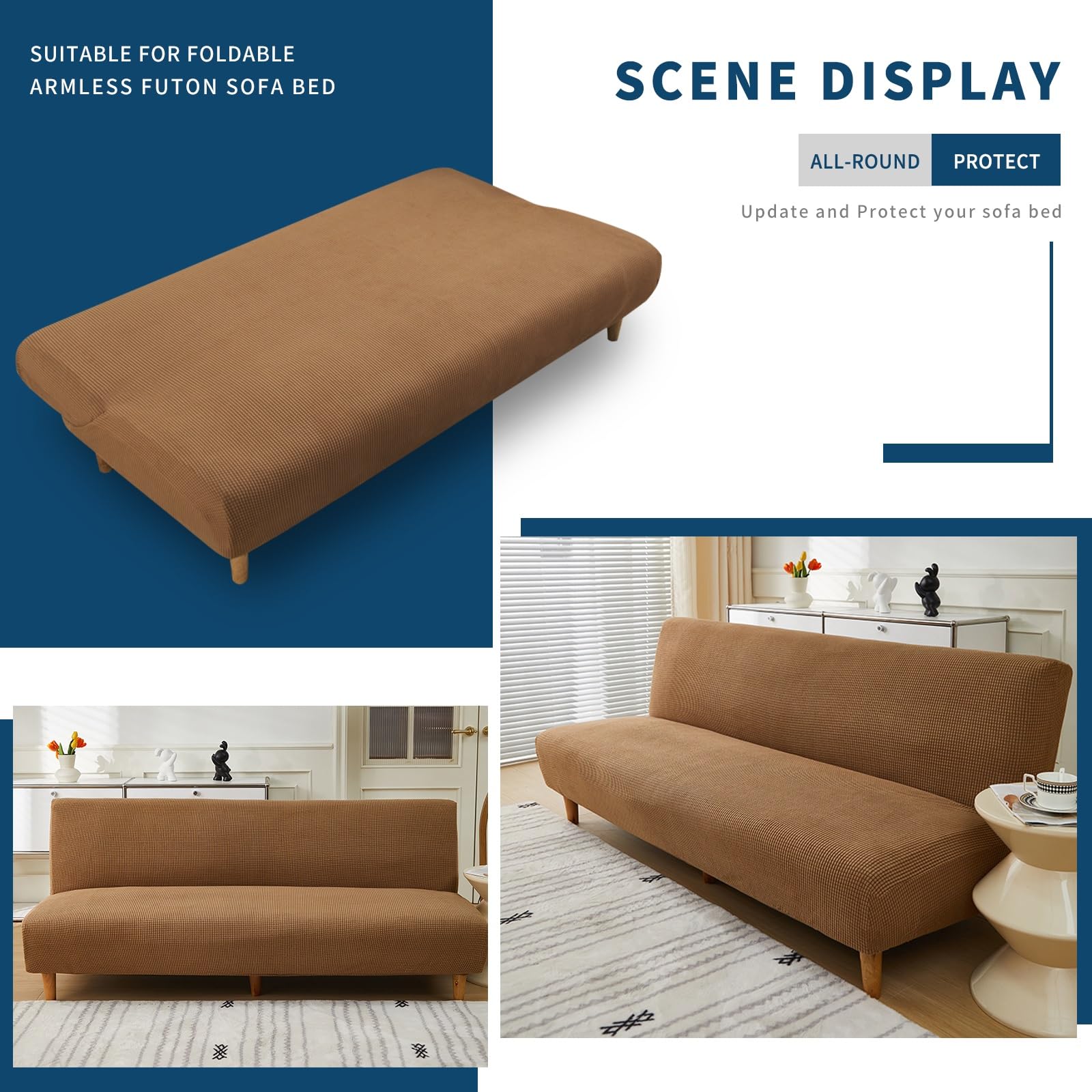 Funda de futón sin reposabrazos, funda de sofá de 3 plazas para sofá cama, sin reposabrazos, tela suave, elegante, fácil de limpiar, perfecta para sala de estar (Perú, talla S)