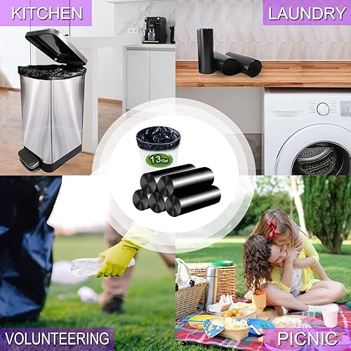 Miniatura 2 de Inwaysin - Bolsas de basura de 13 galones de alto, bolsas de basura negras biodegradables, 75 unidades