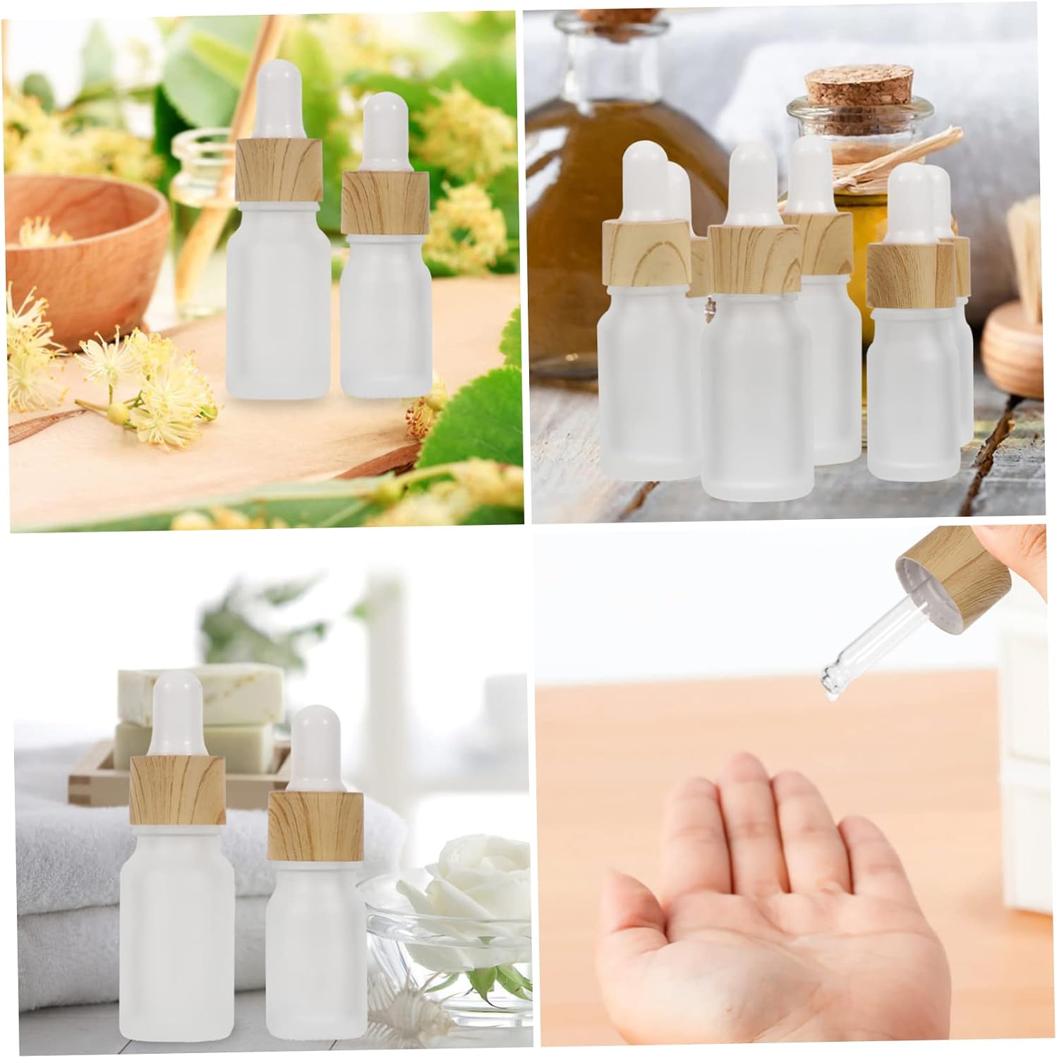 10pcs Travel-friendly Essential Oil Bottles Frosted Glass Dropper Bottles Bamboo Cap