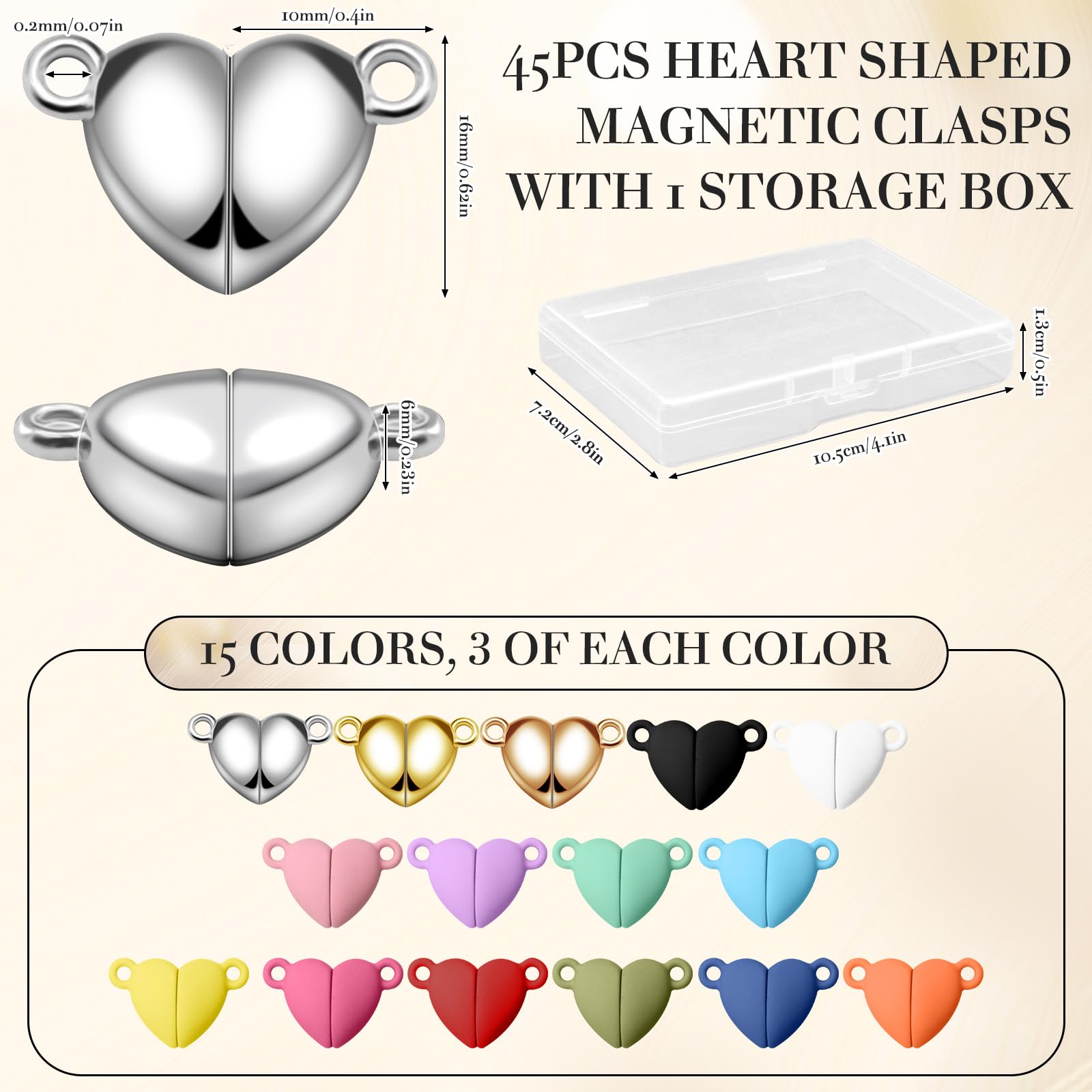 ZYNERY 45 Pairs Cute Magnetic Jewelry Clasps - Magnetic Necklace Clasps Closures - Magnetic Clasp Perfect for Jewelry Making & Necklaces & Bracelets - Unlock Elegance in 15 Colors