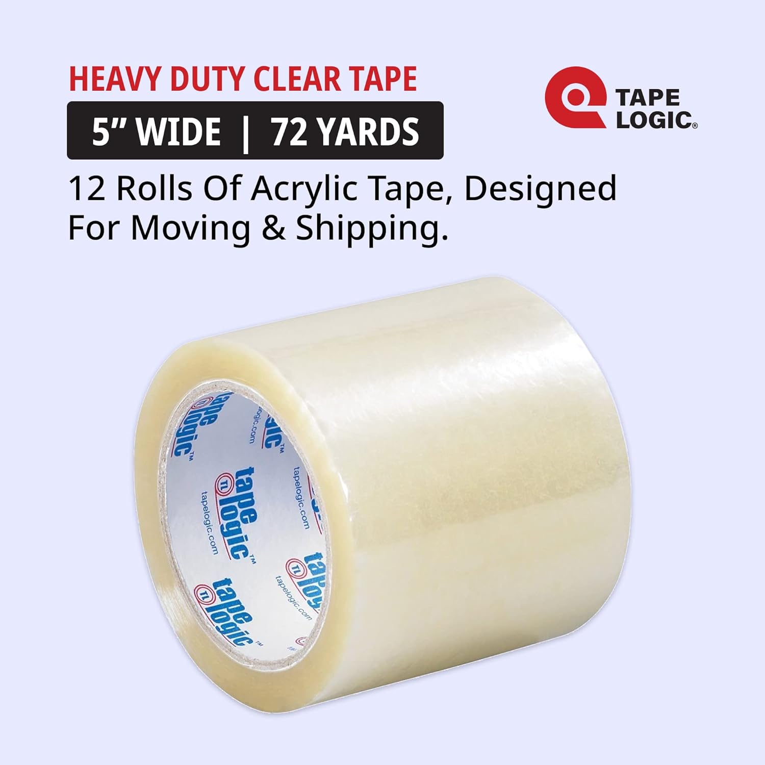 AVIDITI Packaging Tape for Boxes, 5in x 72 Yards, 2 Mil, 12-Pack | Clear Acrylic Tape Strong for Packing, Mailing, Boxing, Package, Shipping, Moving, Home and Office, Bulk Refill for Dispenser
