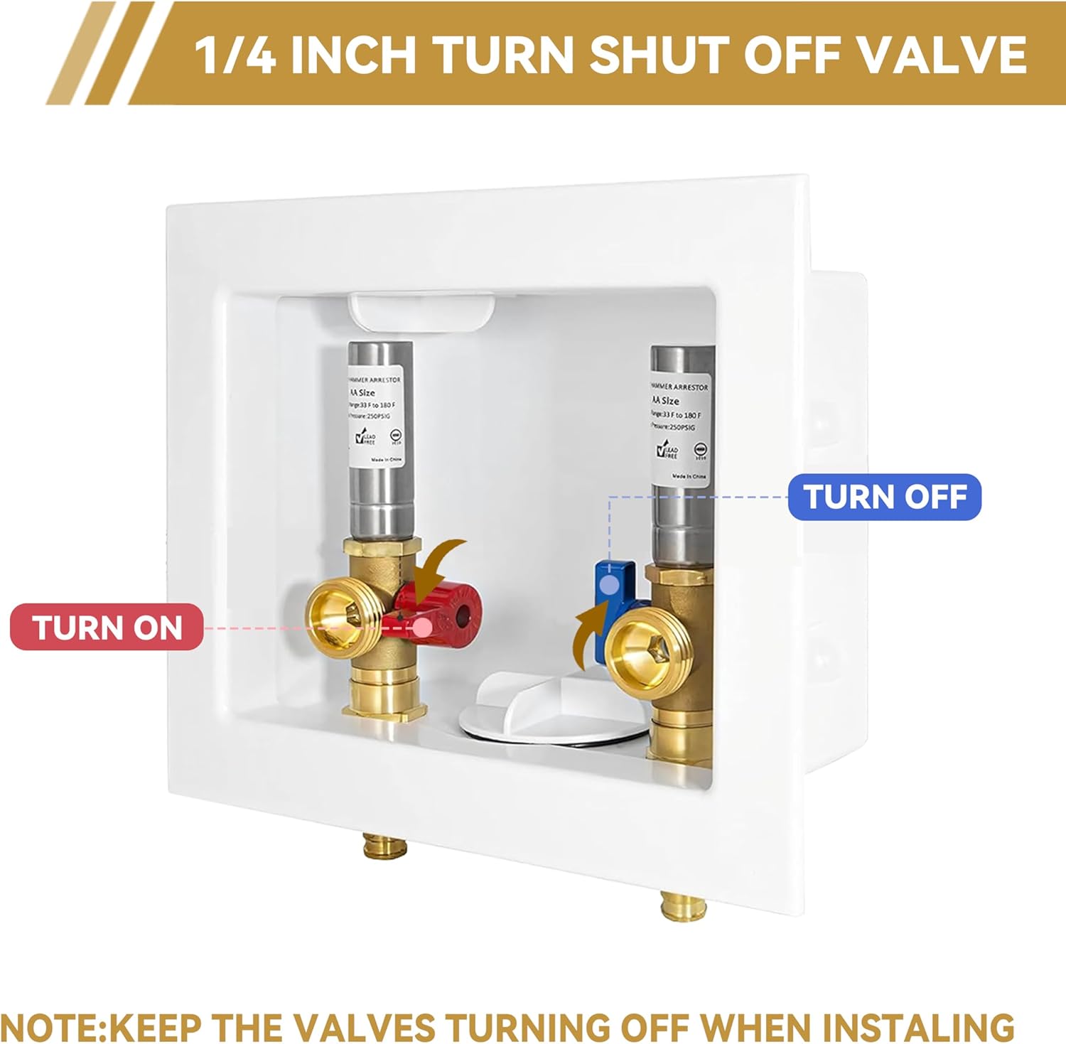 Universal Washing Machine Outlet Box, 1/2-Inch Pex Crimp x 3/4-Inch MHT Connection with Center Drain, Laundry Washer Valve Outlet Box