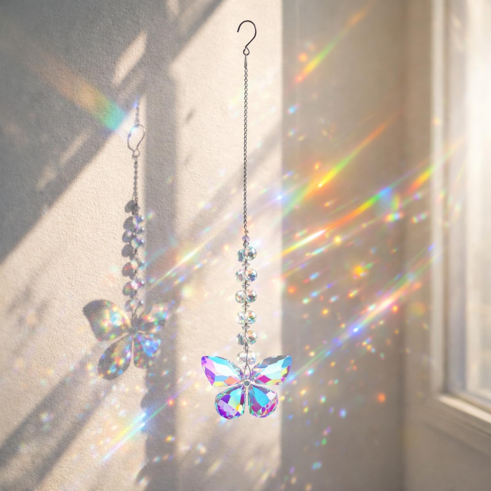 Crystal Sun Catchers for Windows,Butterfly Suncatcher Kit with Hanging Crystals,Stained Glass Window Decorations,Friendship & Healing Gifts for Women,Garden Ornament Outdoor,Hanging Decoration,Style A