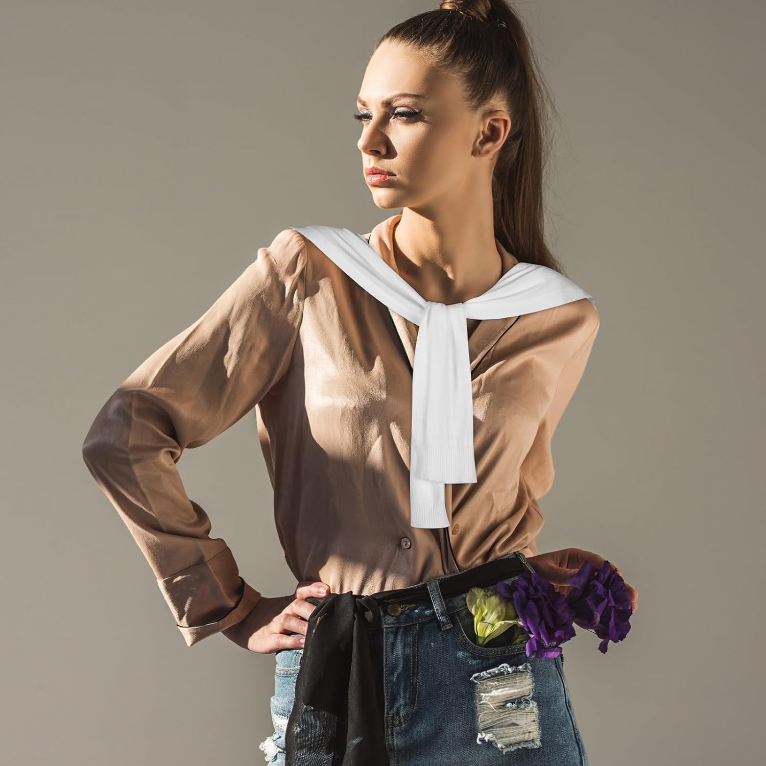 Geyoga Sweater Shawl Wraps for Women Sweater Knitted Knotted Shawls Travel Scarf Cape Shoulder Tops Blouses Fashion Wrap - Image 5