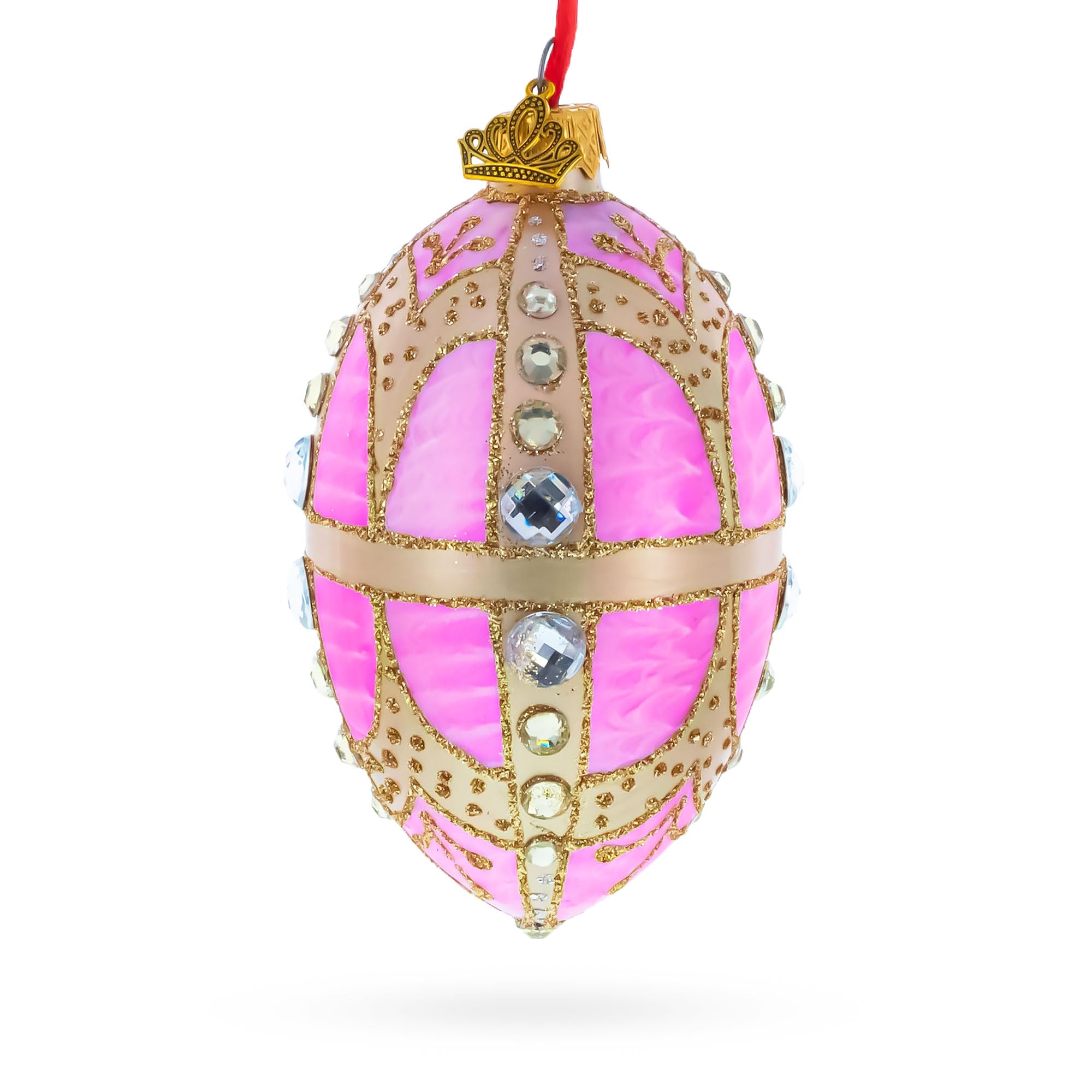 Diamantes en Oro y Vidrio de Huevo Ornamento Rosa 4 Pulgadas