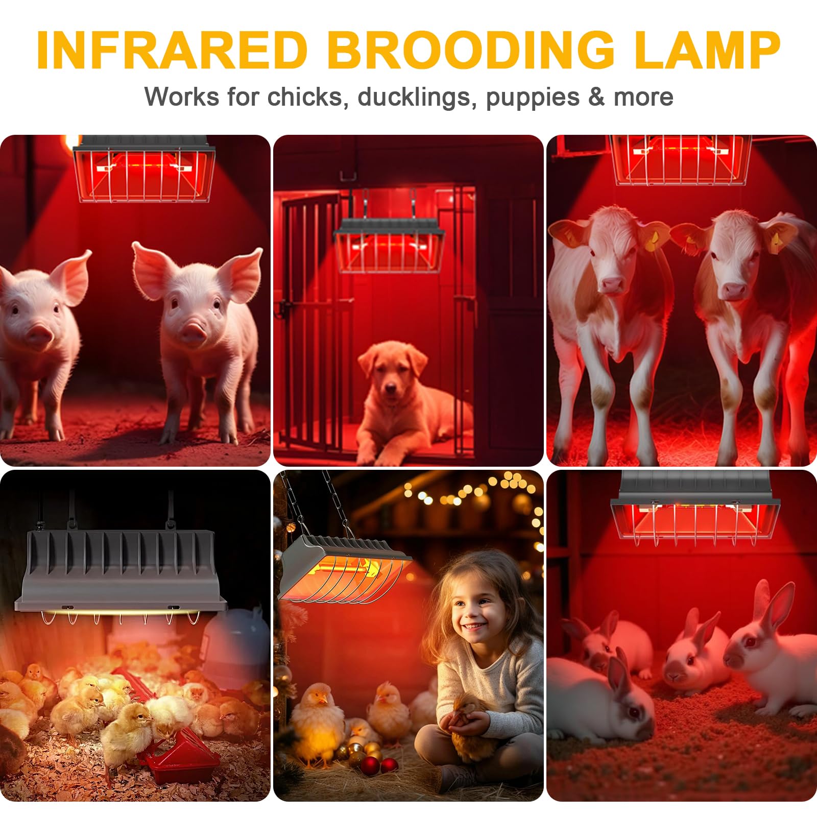 Czerwona lampa ciepła dla piskląt, 250 W, wodoszczelna lampa grzewcza, dla kurników, dla zwierząt, promiennik ciepła z przełącznikiem oszczędnościowym, regulowany łańcuch do zawieszania dla