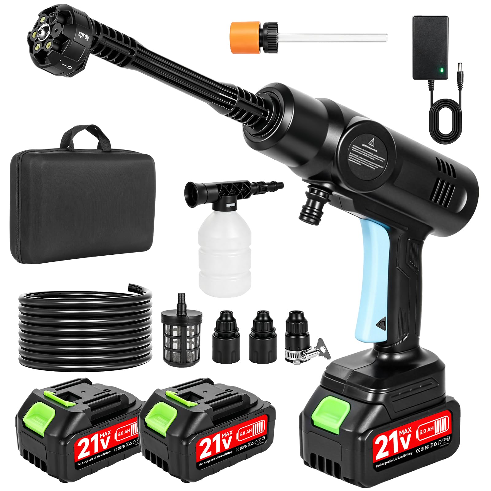 Cordless Pressure Washer with 2 Batteries, 80Bar Battery Powered Pressure Washer, Portable Power Washer Cordless with 6-in-1 Nozzle, 5M Hose, Carry Case, Handheld Jet Wash for Car Patio Garden Bike