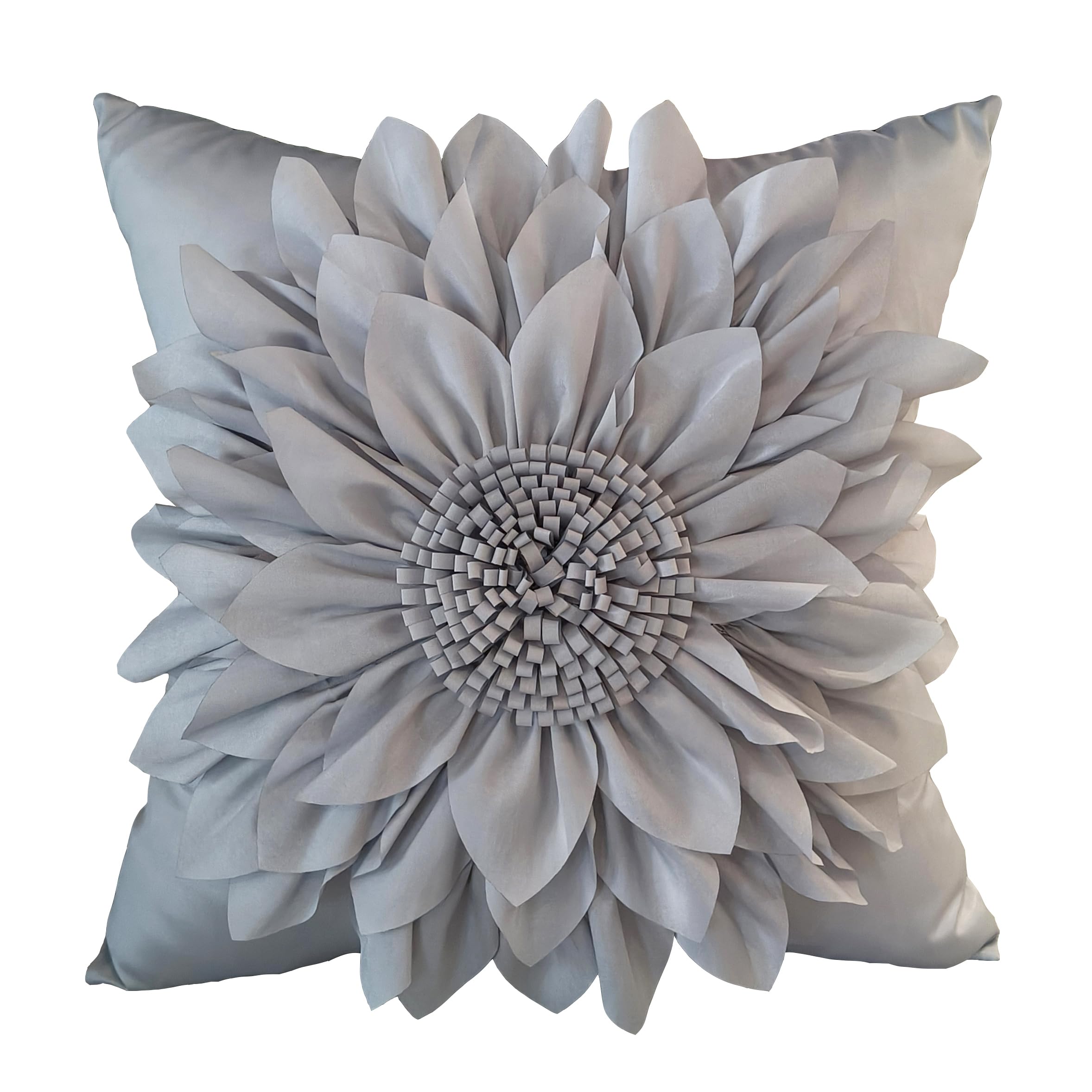 Bella's Giftshop Grey Accent 3D Flower Decorative Throw Pillow Cover