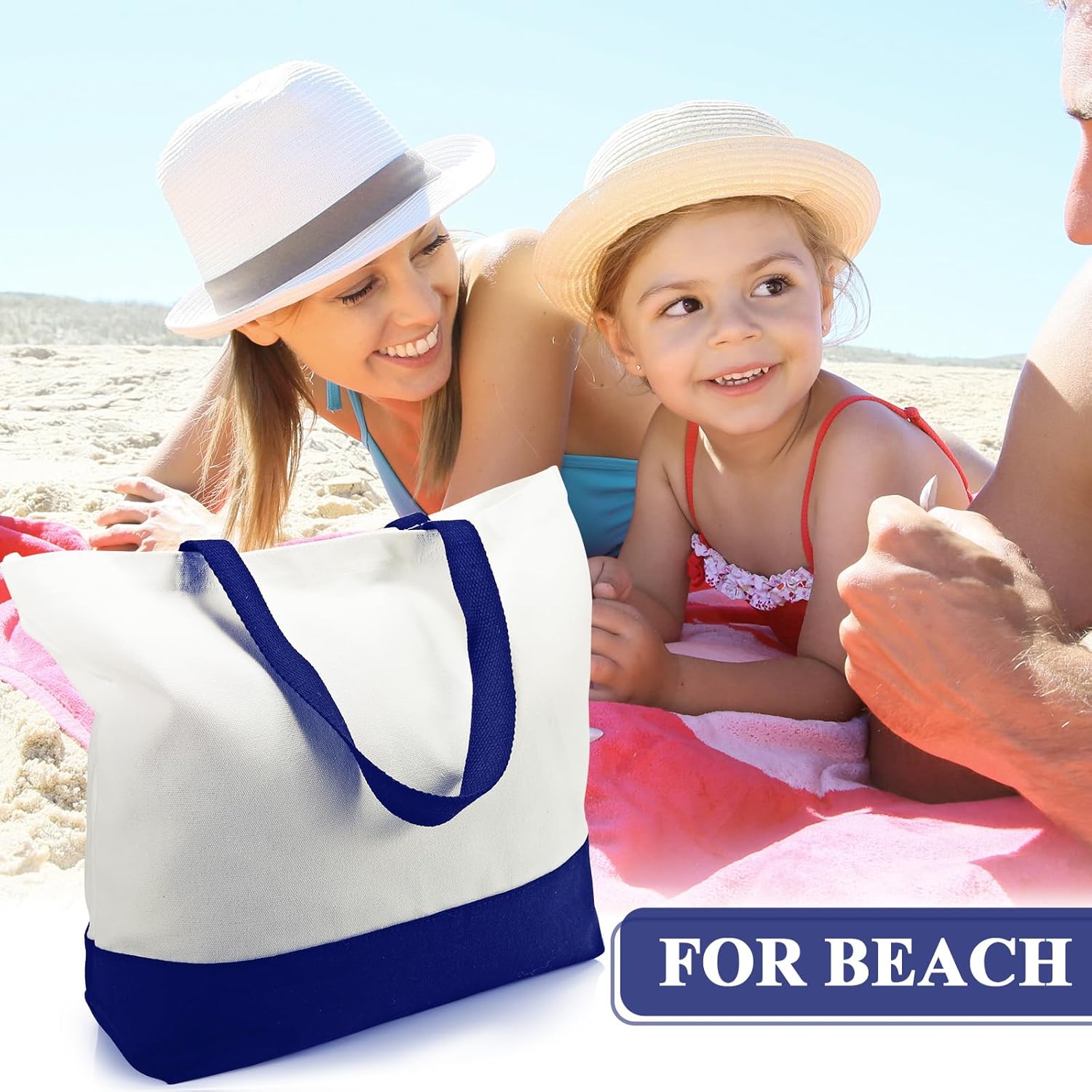 Weewooday 10 Pack Canvas Tote Bag Large Blank Reusable Grocery Bags with Handles DIY Cloth for Shopping Beach Travel(Navy Blue, White) - Image 3