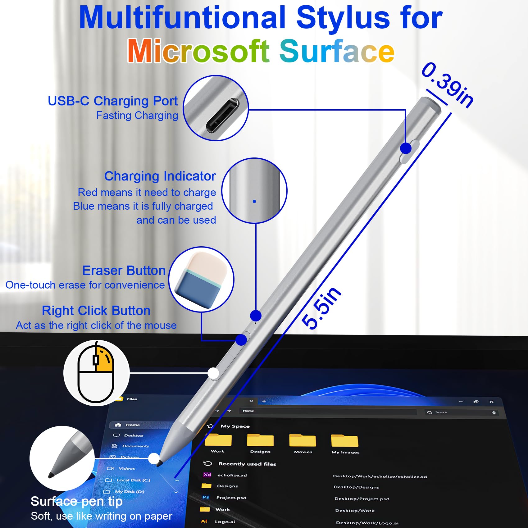 Microsoft Surface Pro 7 ペン Surface Pen – Surface Pro Pen Stylus para Microsoft Surface Pro 11
