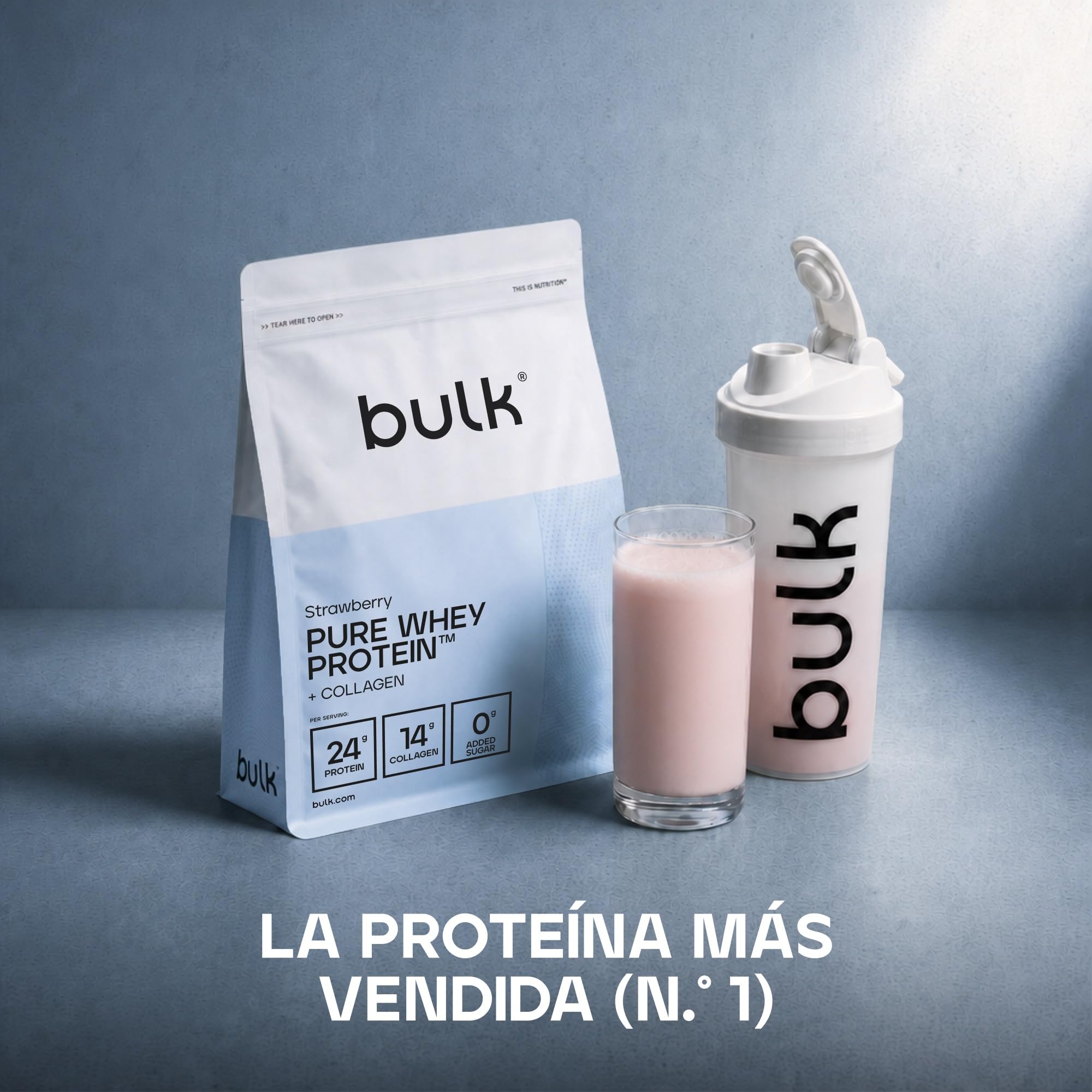 Bulk Pure Whey Protein + Colágeno, Fresa, 2kg