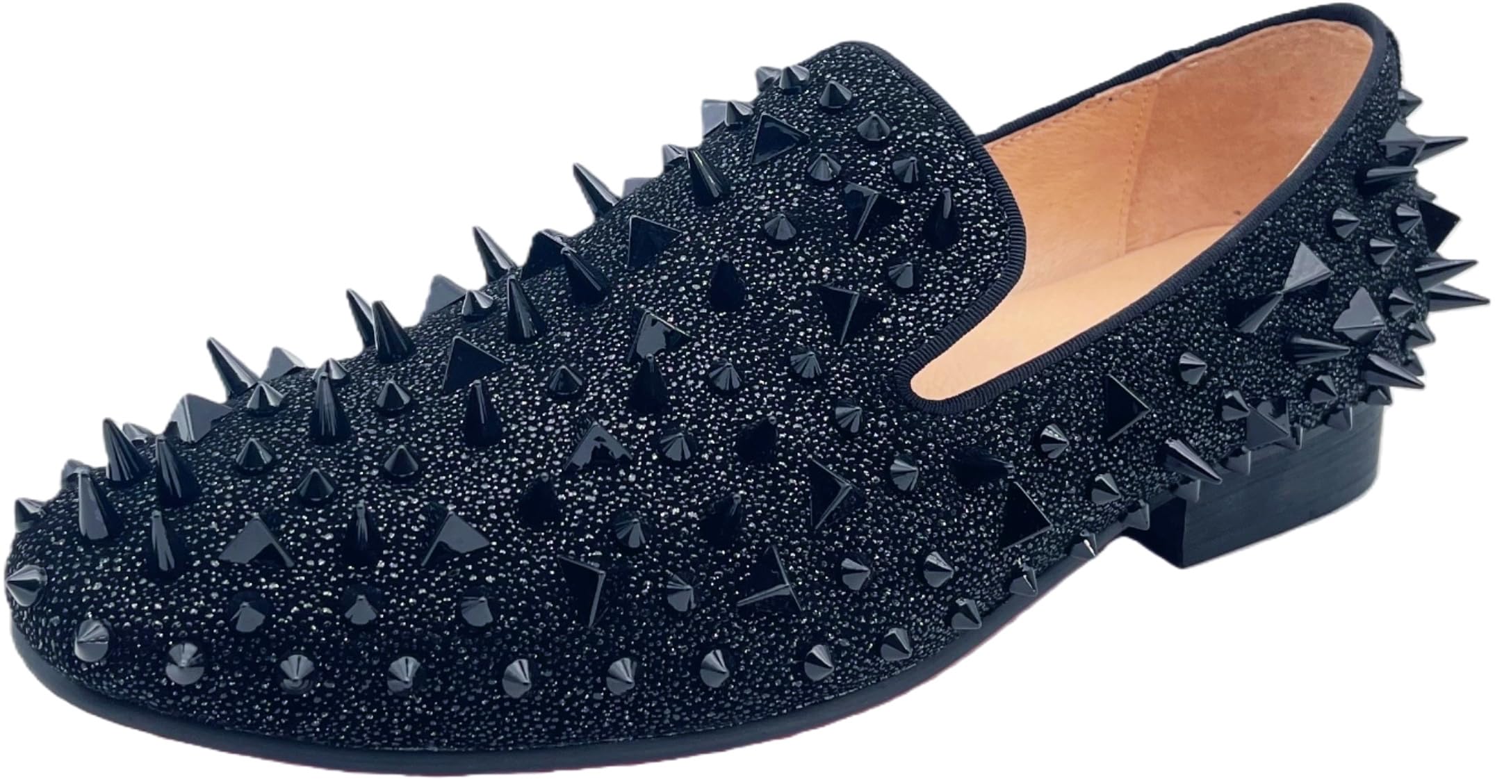 Justar Men's Leather Spikes Loafers Studded Dress Shoes Slip-on Flats Long Rivet Party Shoes