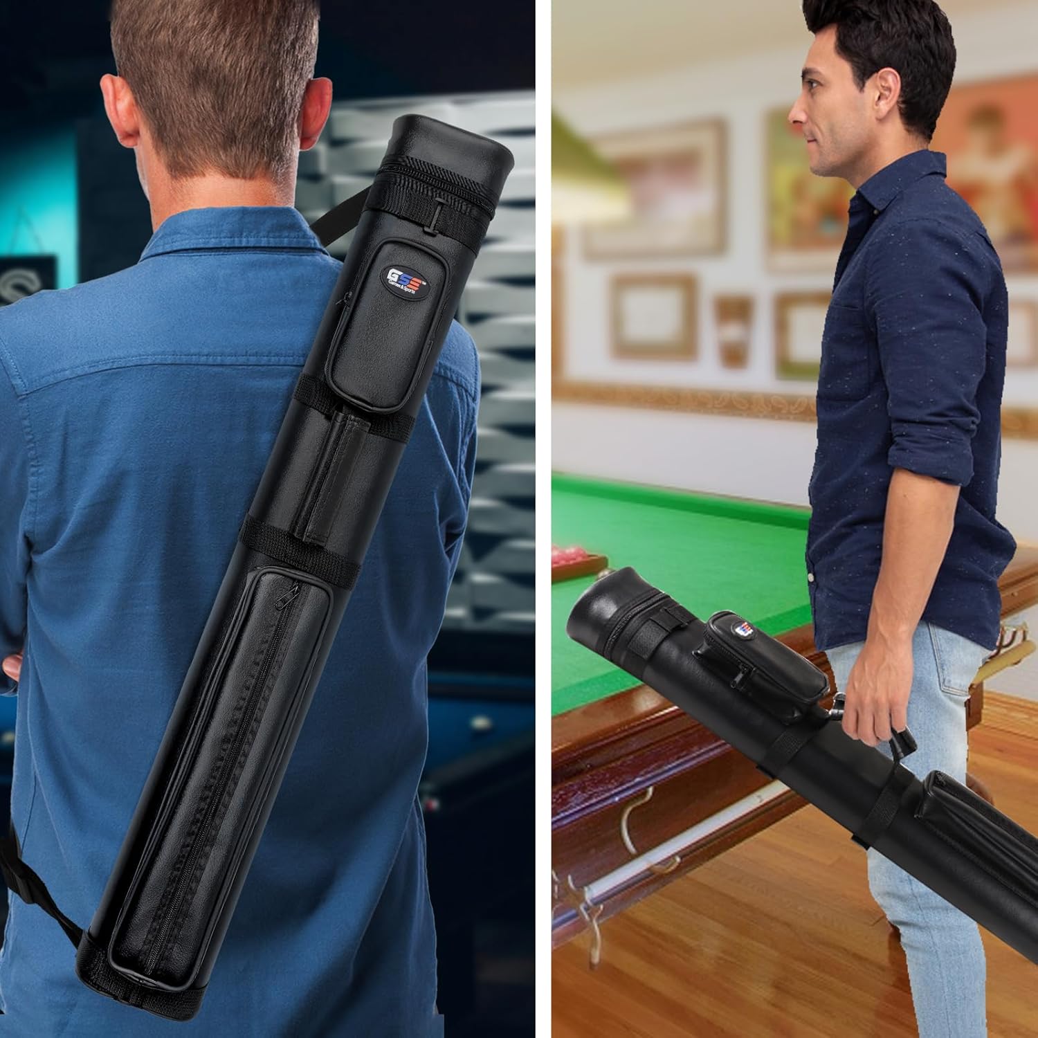 GSE Games & Sports Expert 2x4 Hard Pool Cue Case, Billiard Stick Carrying Case for 2 Sticks, Holds 2 Butts and 4 Shafts, Billiard Cue Cases, Billiards Accessories