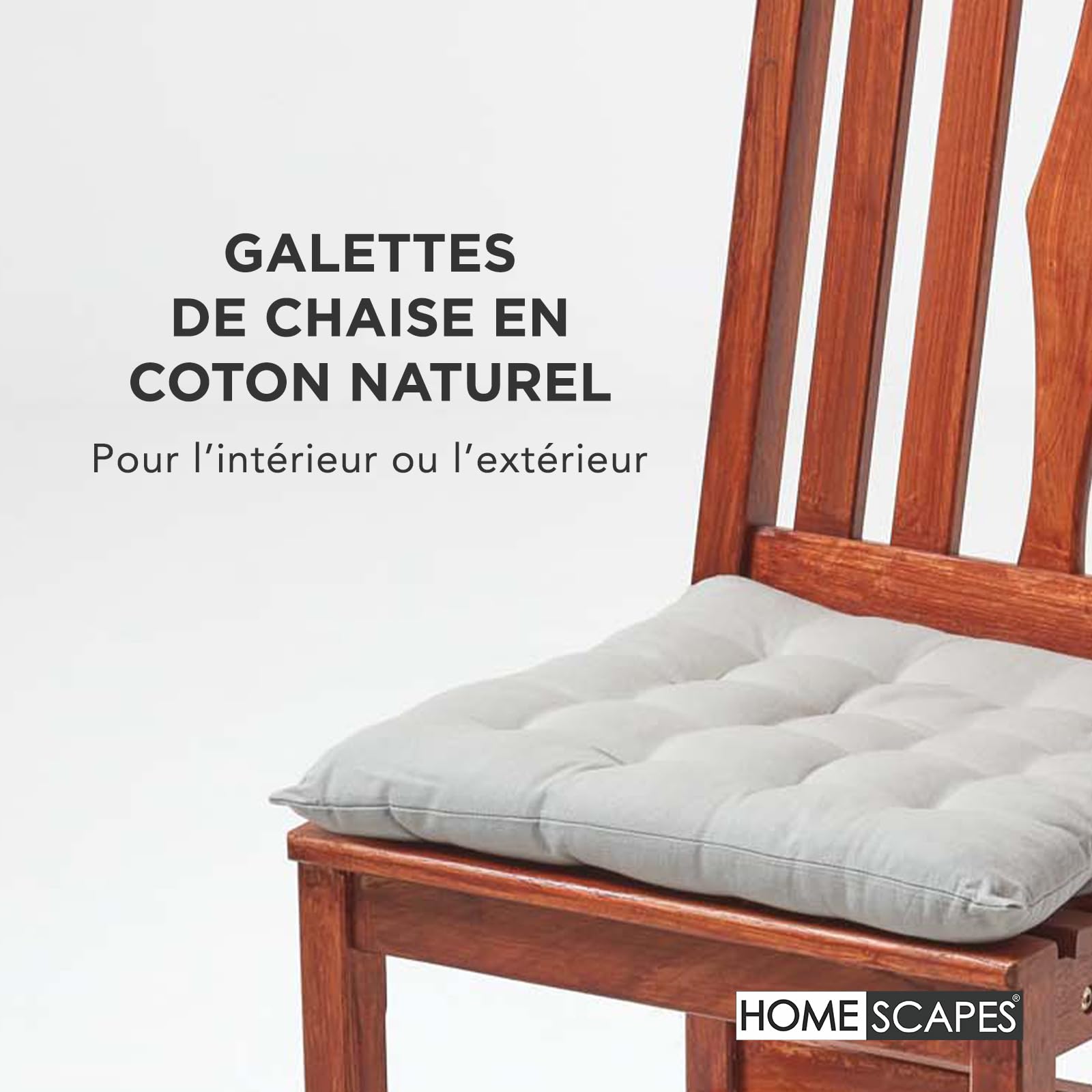HOMESCAPES Galette de Chaise 40x40 cm, Lot de 6, Coussin de Chaise en Coton, Coloris Gris