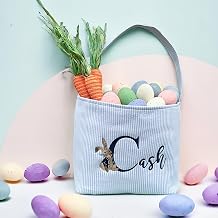 Personalized Easter Basket, Embroidered Bunny, Boys Girls Easter Baskets, Easter Baskets Gifts for Kids, Easter Basket Bags, Easter Basket with Ears, Easter Eggs Hunt Basket-Blue