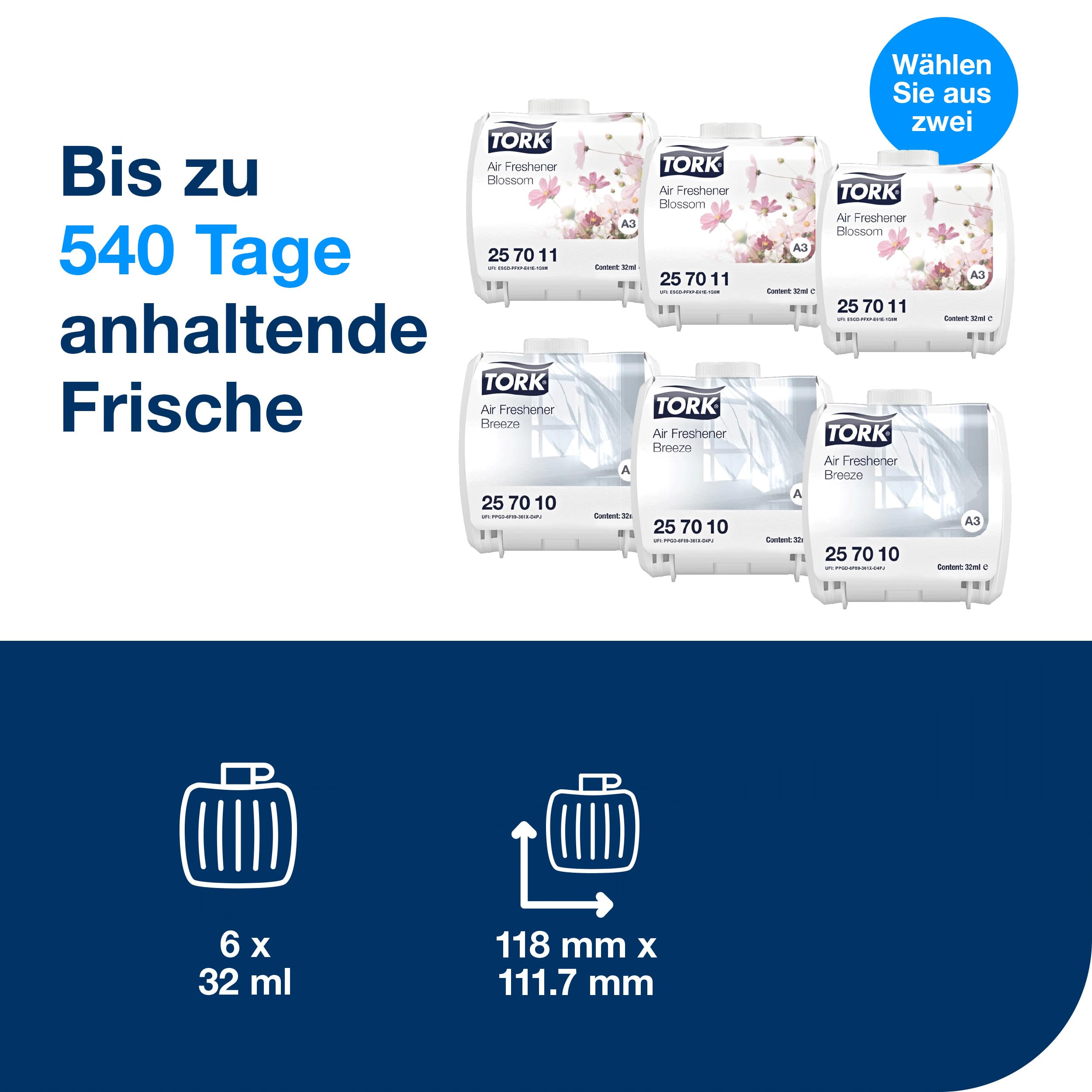 Tork kontinuierlicher Lufterfrischer im Mix Pack A3, Geruchsneutralisierer, je 3x Nachfüllflakons Frühlingsbrise und Blütentraum, 257013