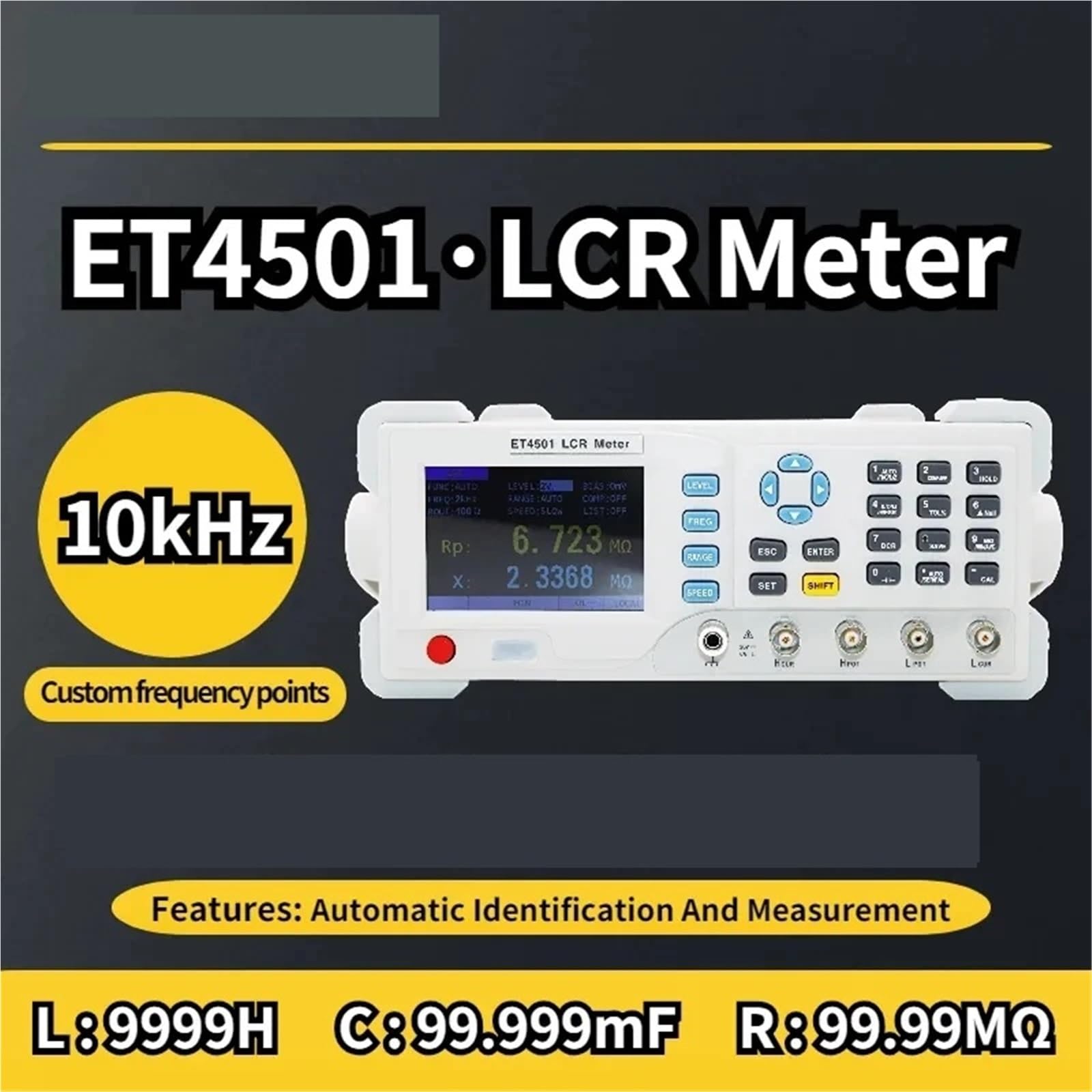 Medidor LCR, Probador digital de laboratorio precisión LCR escritorio ET4501, ET4502 y ET4510. Mide resistencia, capacitancia e inductancia(ET4501(10KHz))