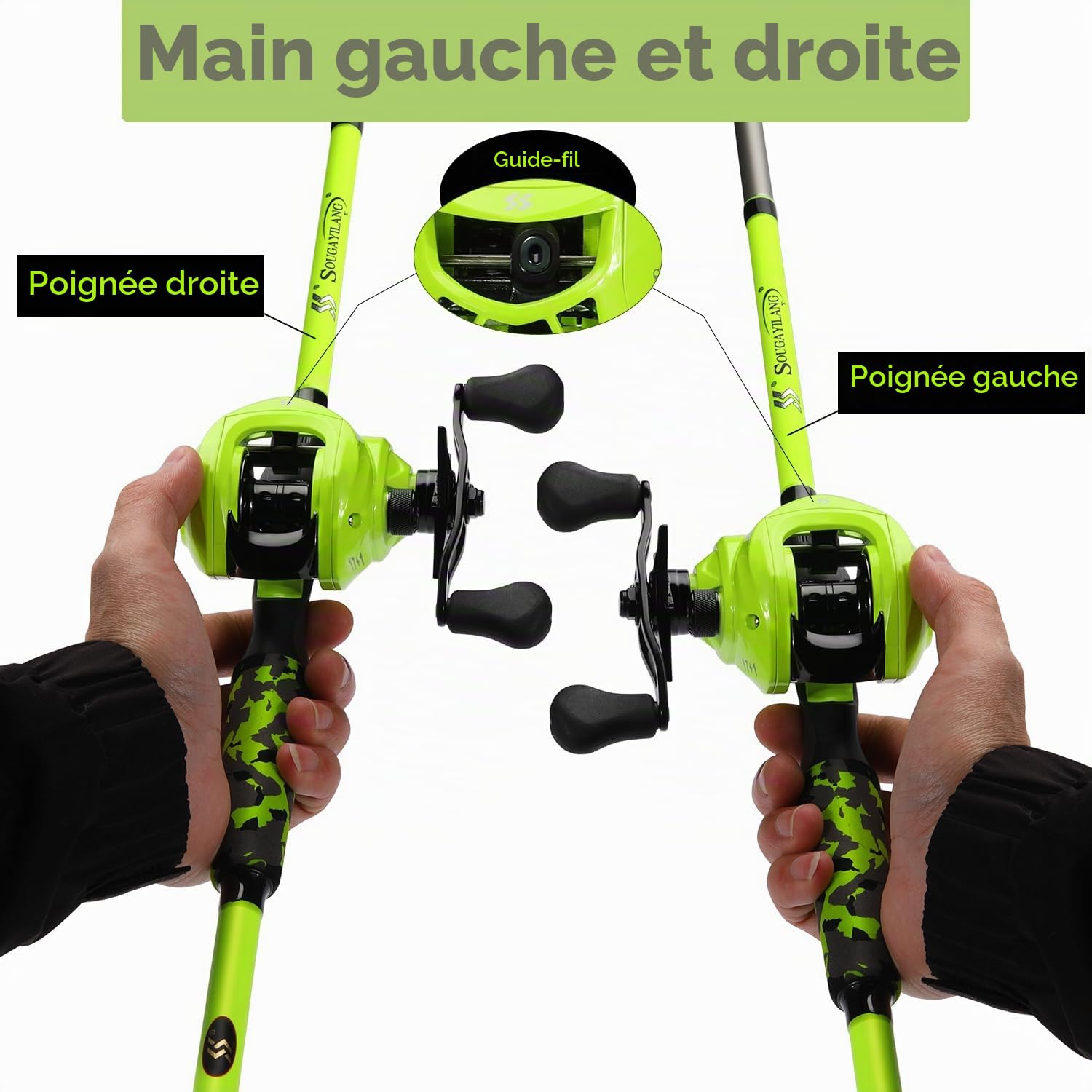 Sougayilang ZJJ - Kit de cannes à pêche et moulinets en graphite IM7 - 2 pièces - Avec guides en acier inoxydable - Frein magnétique 7.2:1 - Moulinets Baitcaster pour la pêche en eau salée et d'eau