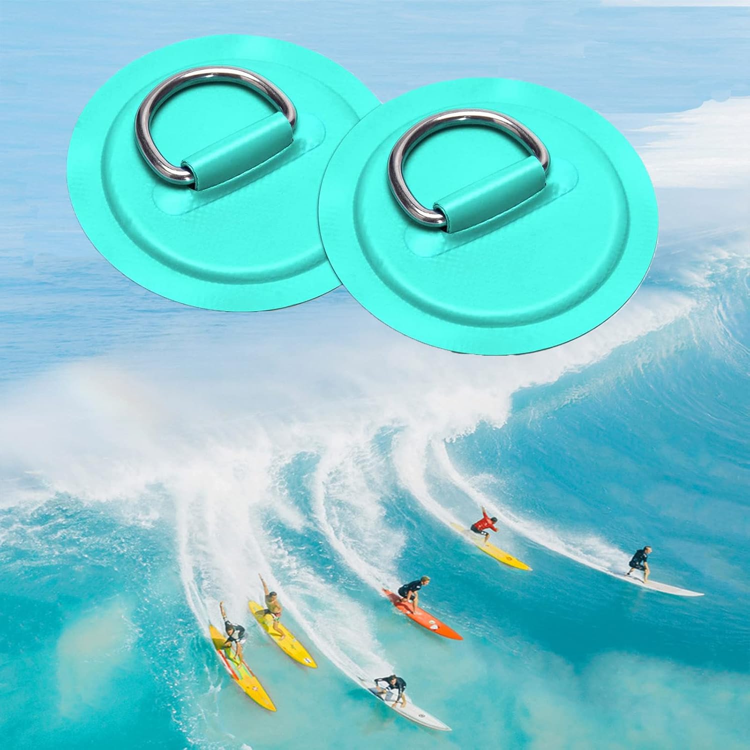 LOOEEL 6 Pack Stainless Steel D-Ring Circular Patch for PVC Inflatable Boat Kayak SUP Canoe Deck Surfboard Accessories,NO Glue Include.-Cyan