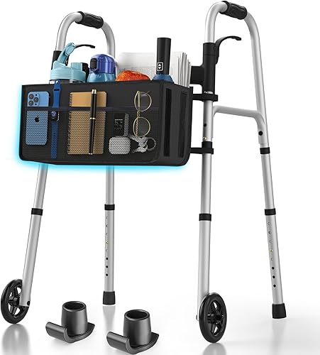 Andadores plegables HolyHeal para personas mayores con cesta y patines deslizantes, ruedas de 5", andador rodante ligero, soporta hasta 350 libras,