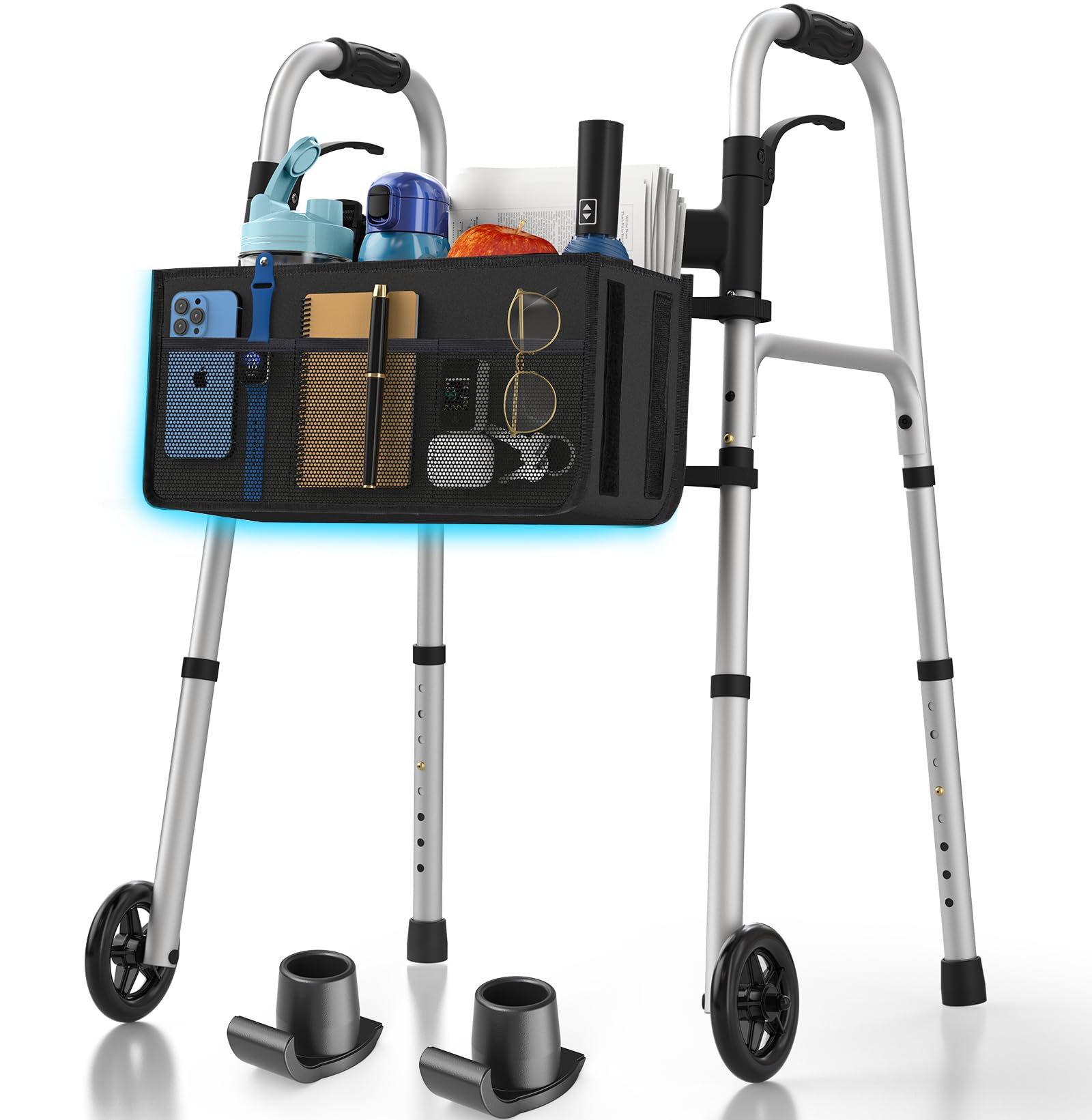 Photo 1 of HolyHeal Folding Walkers for Seniors with Basket and Glide Skis, 5" Wheels Lightweight Rolling Walker, Support Up to 350 lbs, Height Adjustable Standard Compact Walker, Silver