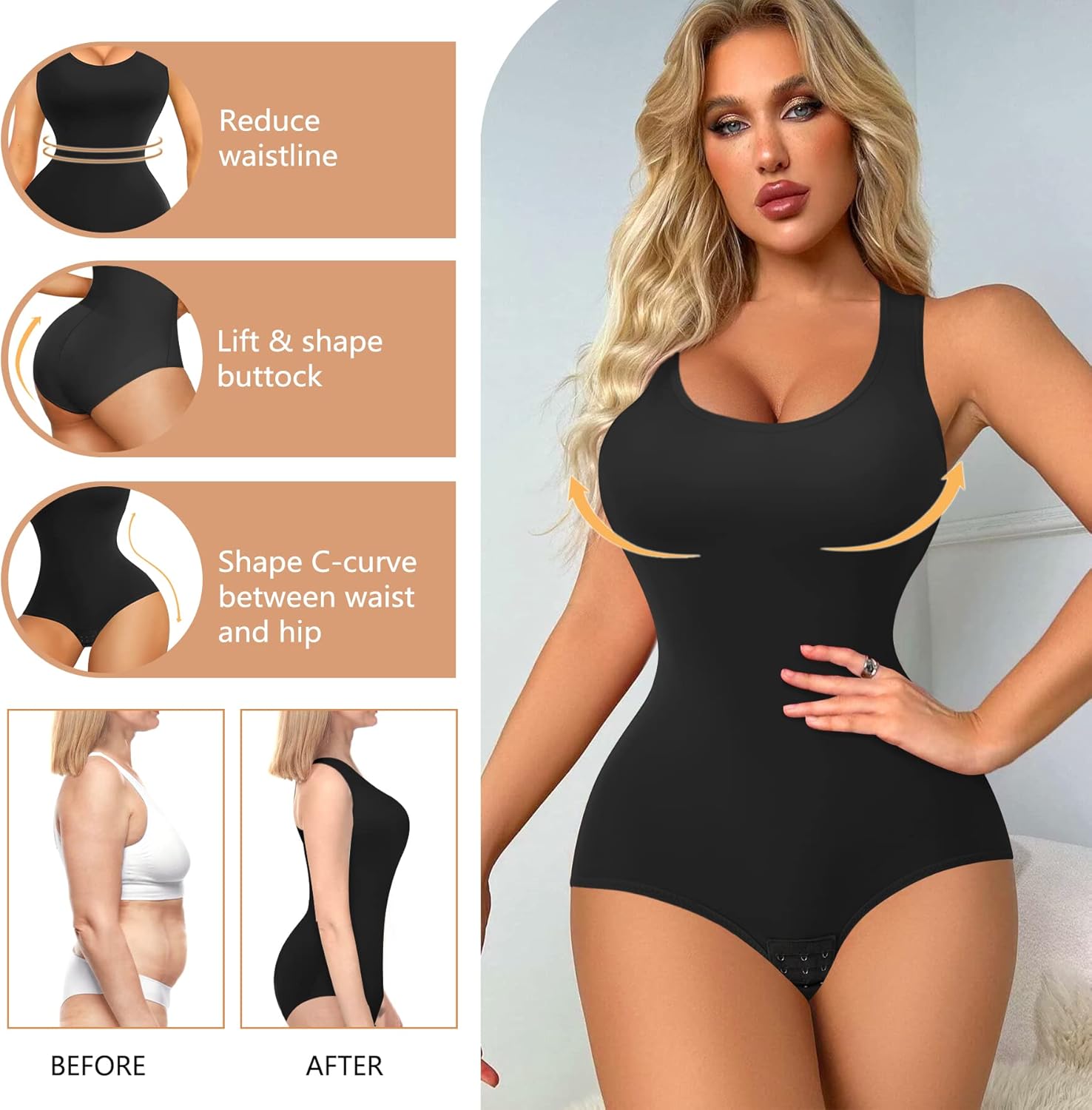 Irisnaya Shapewear Bodysuit Scoop Neck Tank Tops for Women Tummy Control Waist Trainer Vest Full Body Shaper - Image 4