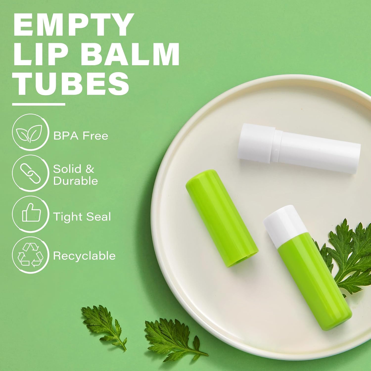 LotFancy Lip Balm Tubes Empty, 28Pcs 4.5ml, BPA Free & Leak Free, Durable Lip Balm Container Tubes with Green Caps, Refillable & Reusable