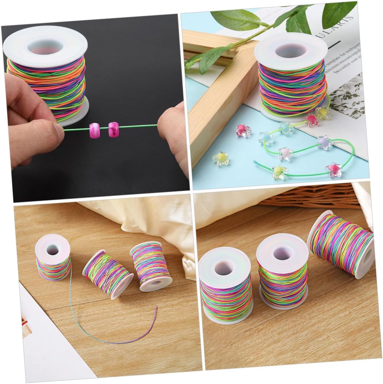 DOITOOL 4 Rolls DIY Elastic Bracelet Thread Jewelry Beading Rope Stretchy Spandex Cord Necklaces Cords Craft Jewelry Making