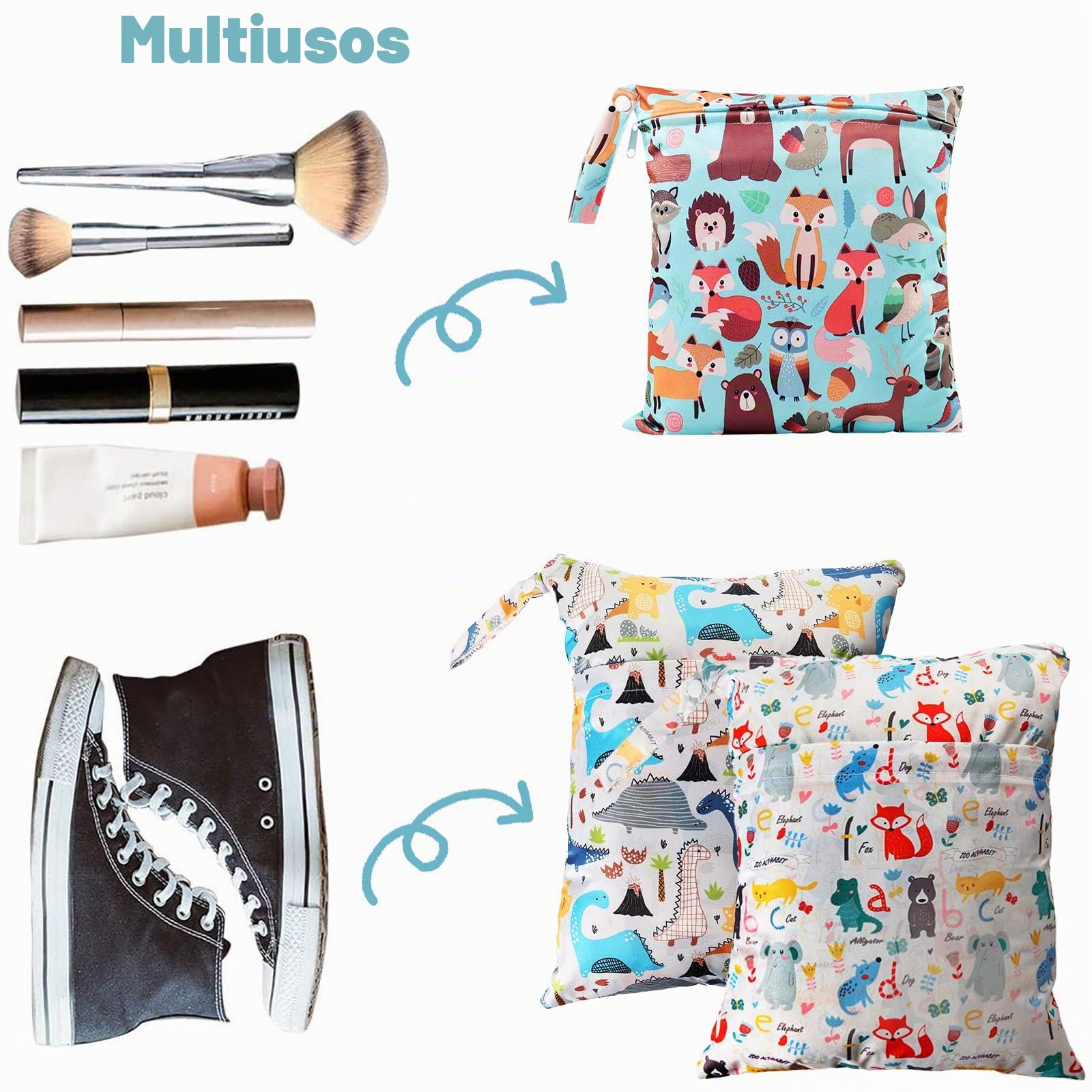 3PCS Bolsa de Pañales,Reutilizable Wetbag, Bebé Impermeabilizan Bolsa con Cremallera Impermeable para Mamá, Wetbag Portátil Organizador de Viaje, Playa, Gym